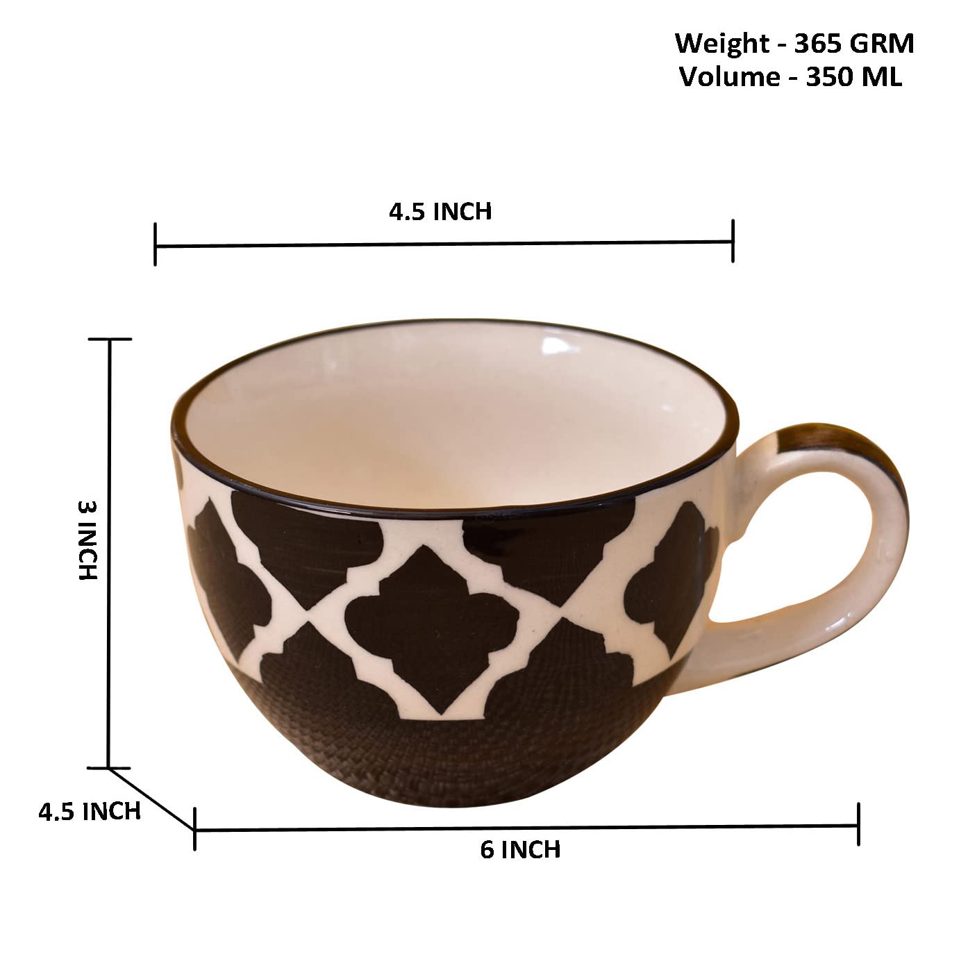 Kunhar Ceramic Jumbo Coffee Mug Soup Mug Noodle Mug - 350 ML - Microwave Safe & Freezer Safe, Set of 1, Blue Vine — product view 2