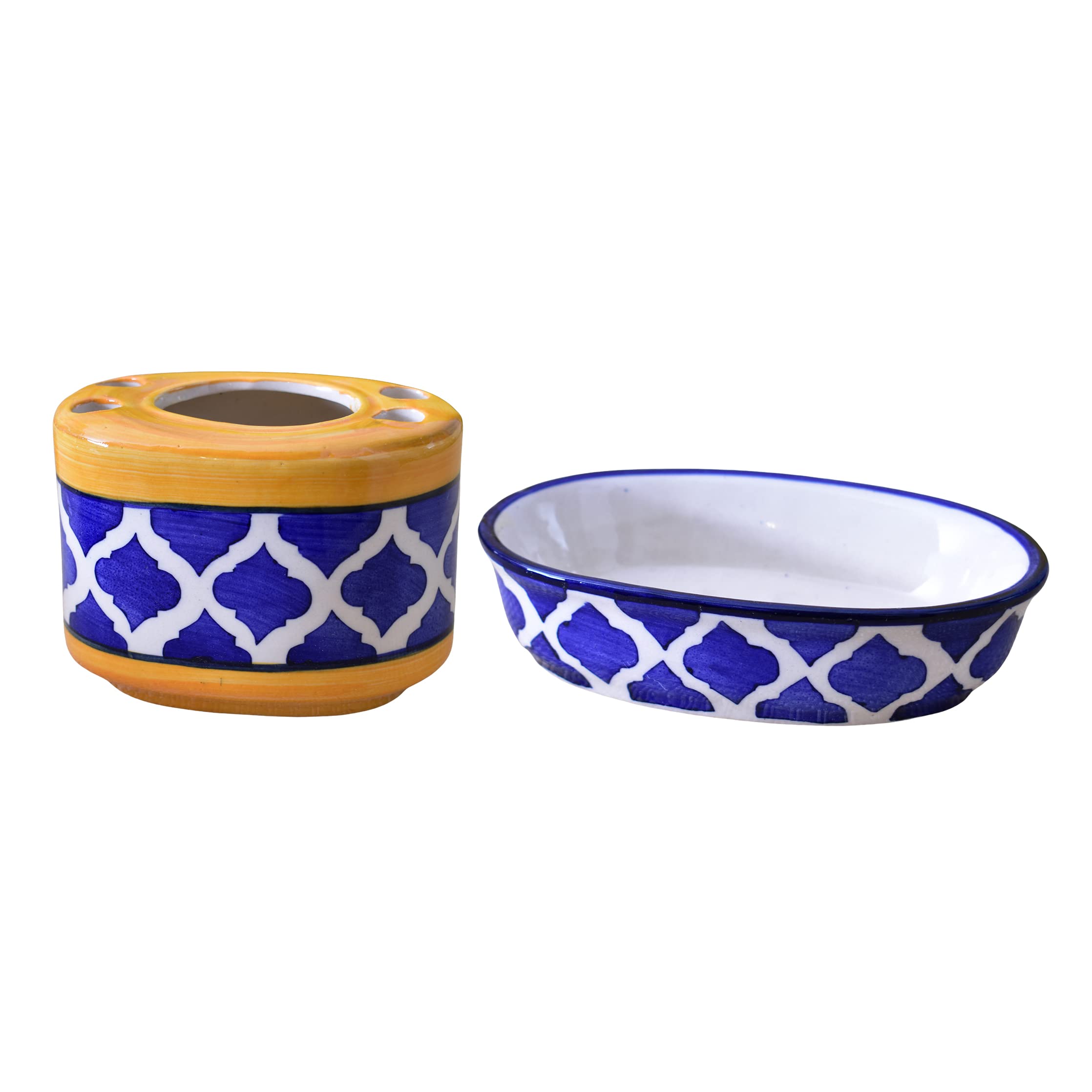Kunhar Ceramic 2-Piece Bathroom Accessories Set (1 Soap Dish Holder and 1 Toothbrush Holder), Yellow Chidi