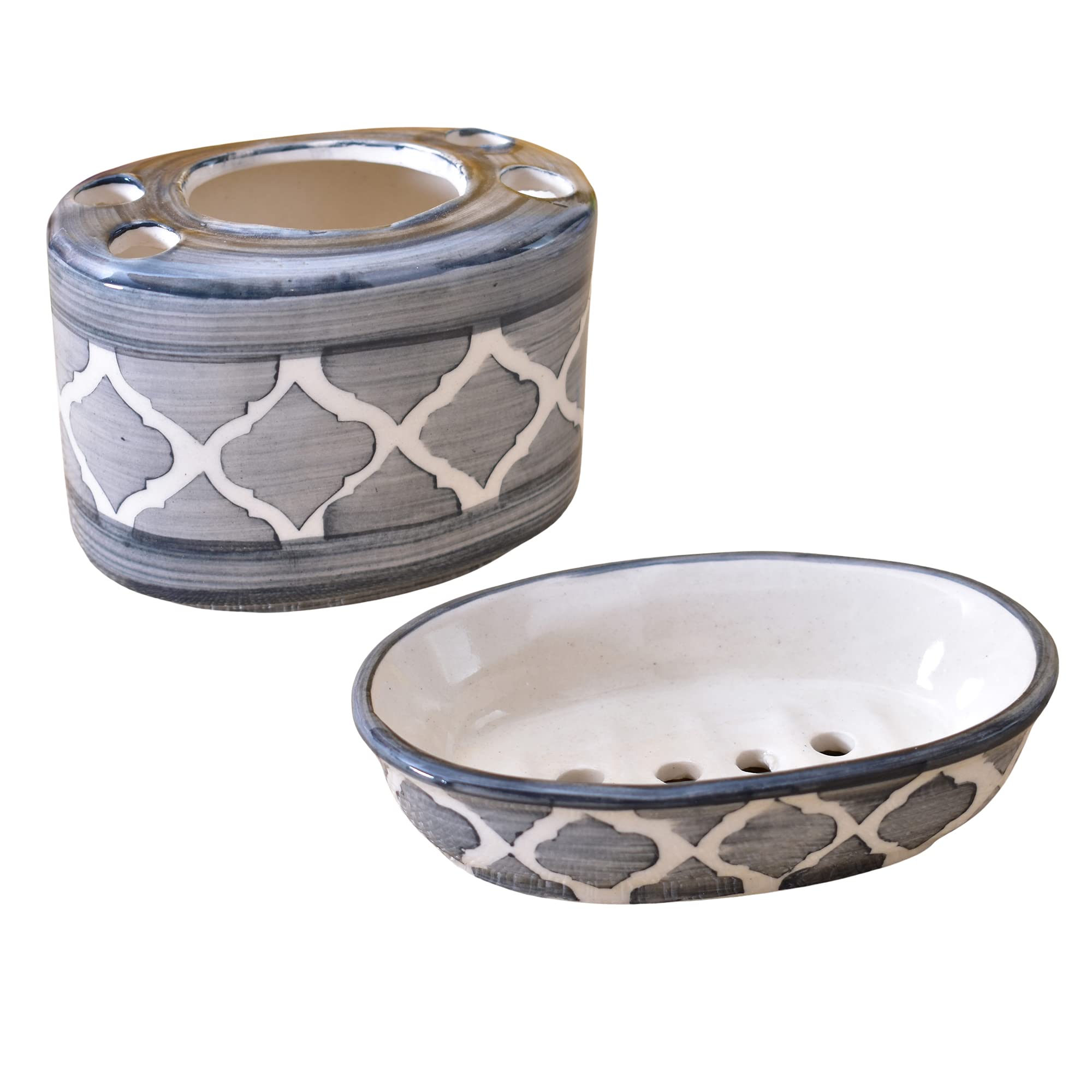 Kunhar Ceramic 2-Piece Bathroom Accessories Set (1 Soap Dish Holder and 1 Toothbrush Holder), Grey Chidi — Amazon product image