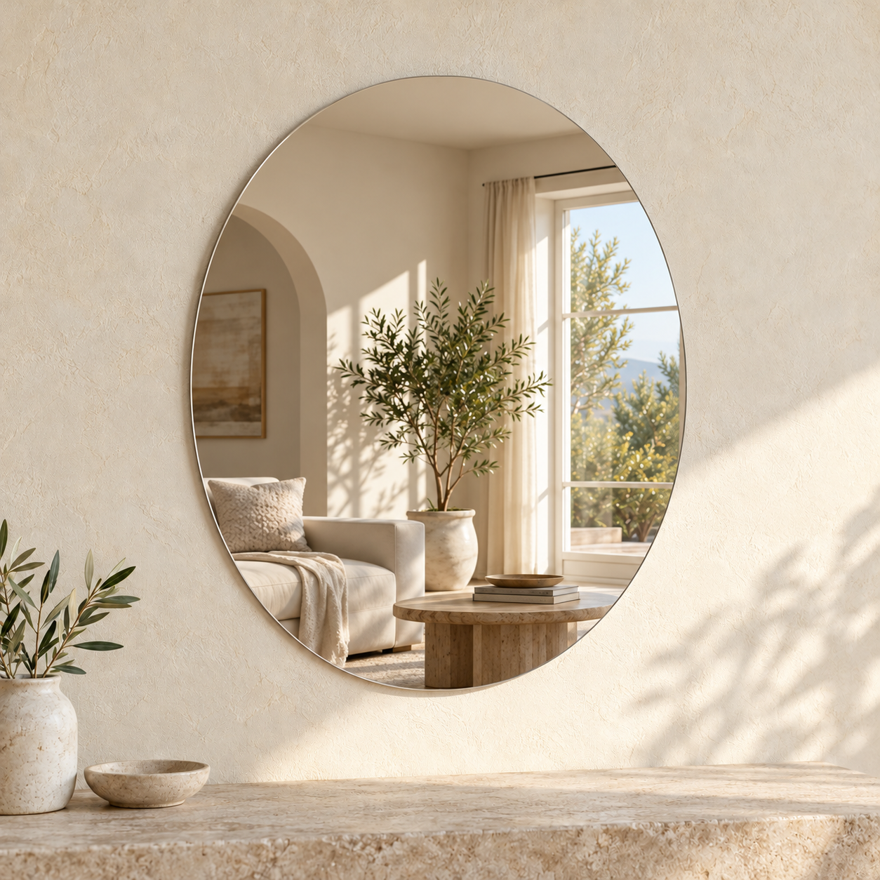 Kunhar Glass Frameless Oval Wall Mirror, 12 X 15 Inch, (3 MM), Silver
