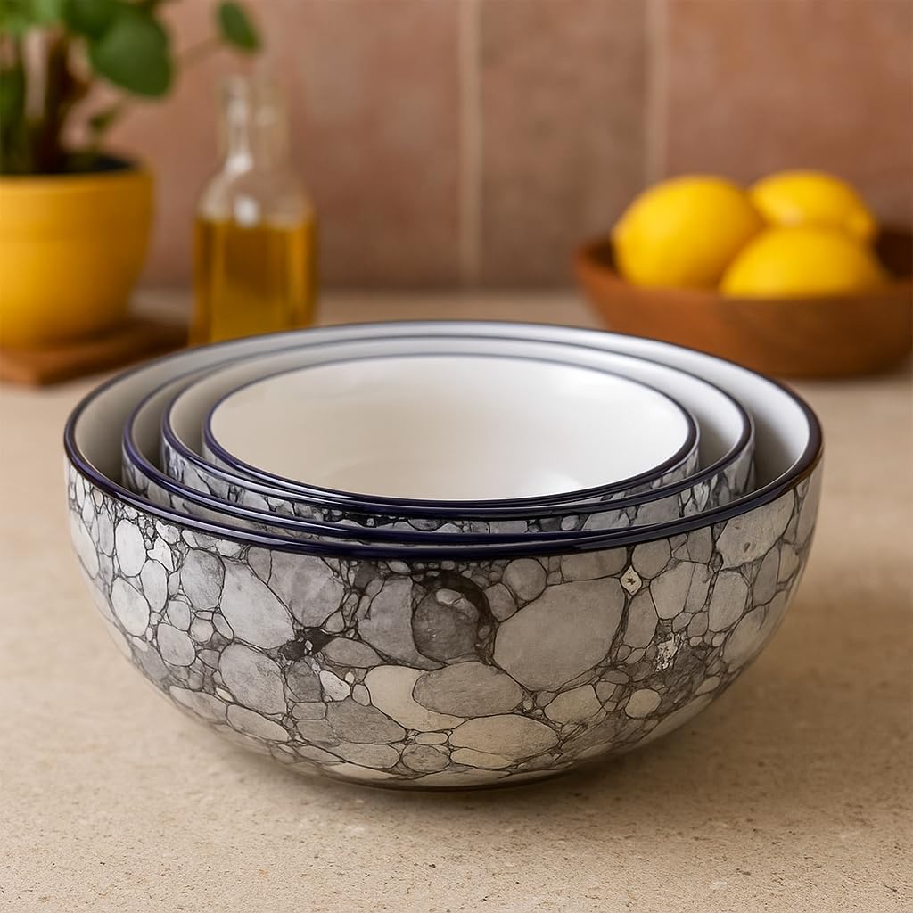 Kunhar Ceramic Mixing Bowl Set – 4 Pieces (1500ml, 800ml, 600ml, 400ml), Black Luster – Durable, Microwave & Dishwasher Safe – Ideal for Mixing, Serving & Storage — product view 1