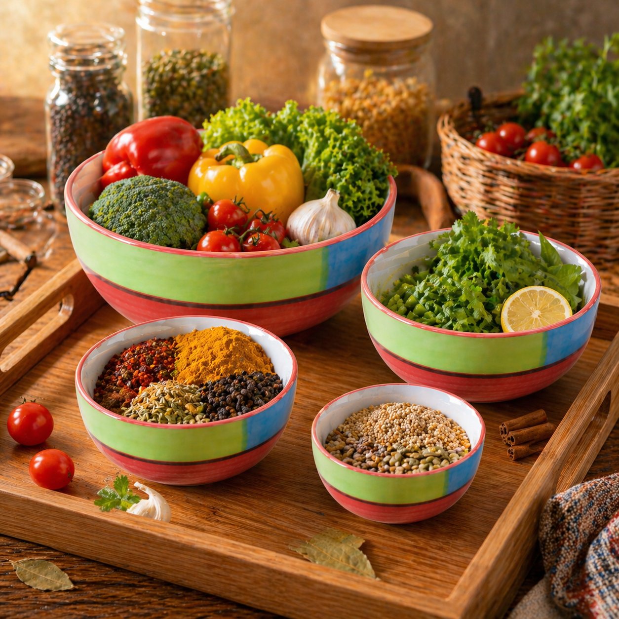 Kunhar Ceramic Mixing Bowl Set – 4 Pieces (1500ml, 800ml, 600ml, 400ml), Red Multi – Durable, Microwave & Dishwasher Safe – Ideal for Mixing, Serving & Storage - Image 5