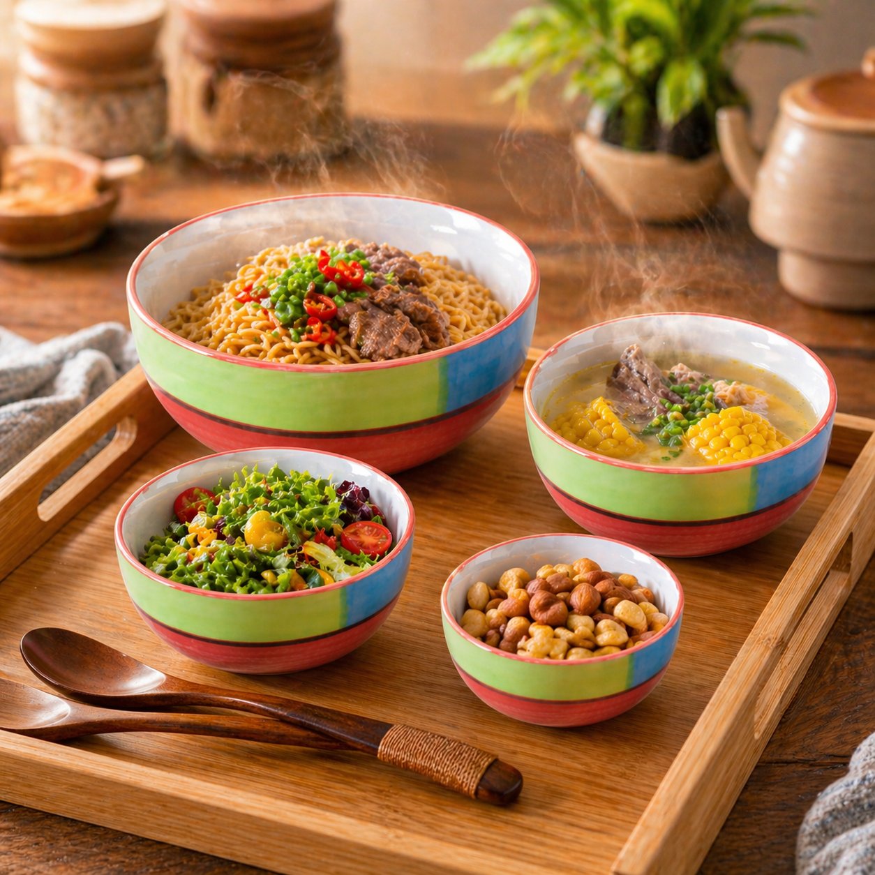 Kunhar Ceramic Mixing Bowl Set – 4 Pieces (1500ml, 800ml, 600ml, 400ml), Red Multi – Durable, Microwave & Dishwasher Safe – Ideal for Mixing, Serving & Storage - Image 4