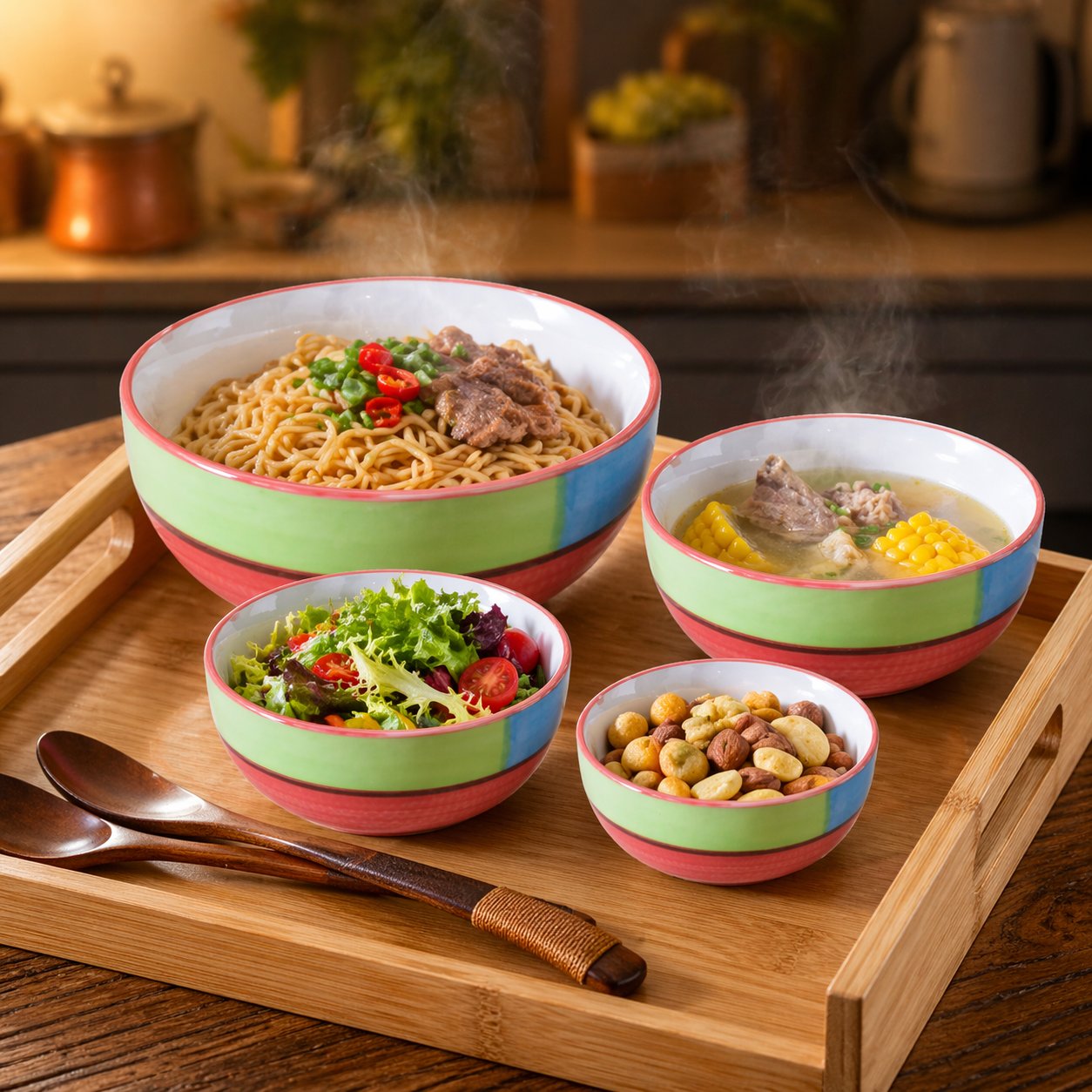 Kunhar Ceramic Mixing Bowl Set – 4 Pieces (1500ml, 800ml, 600ml, 400ml), Red Multi – Durable, Microwave & Dishwasher Safe – Ideal for Mixing, Serving & Storage - Image 2