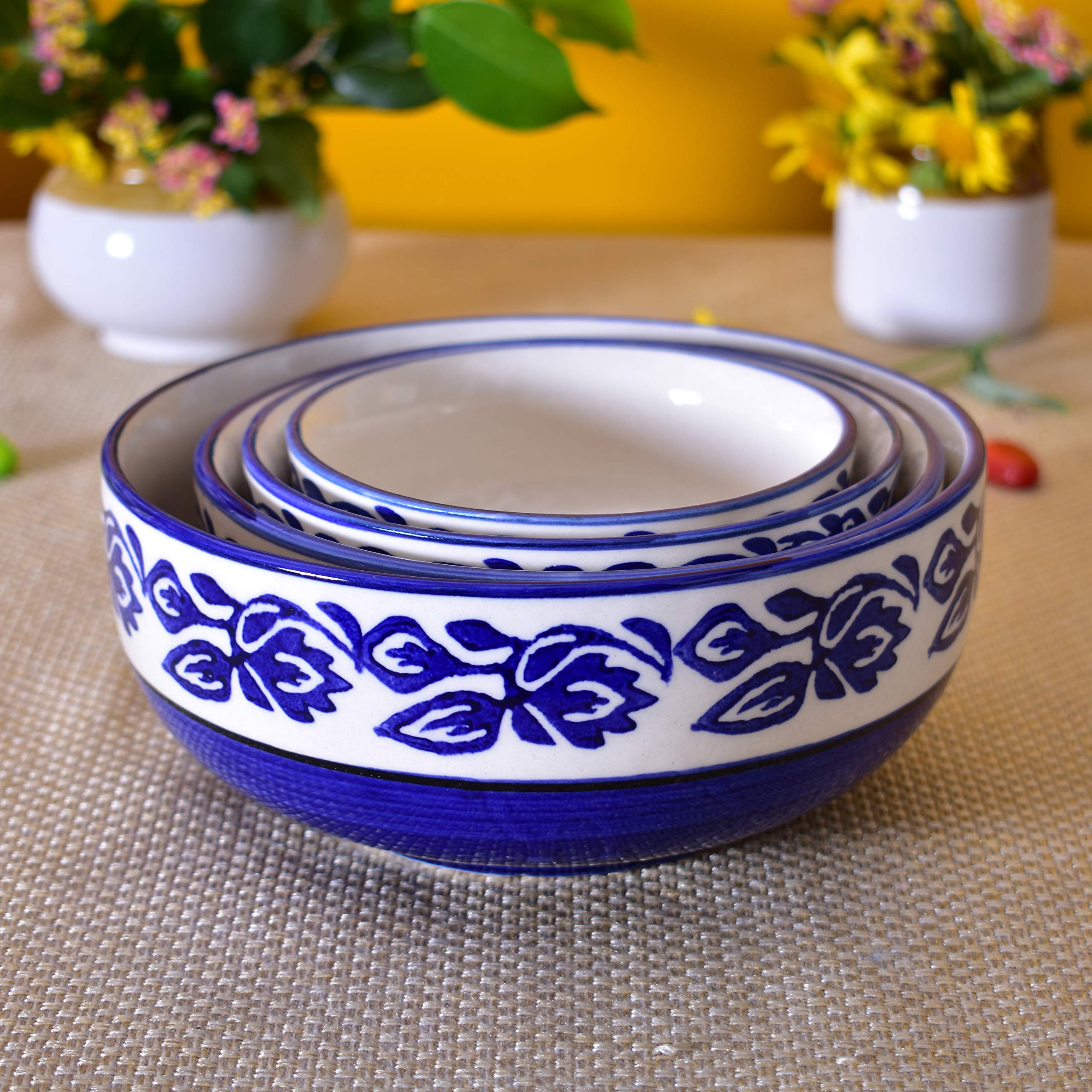 Kunhar Ceramic Mixing Bowl Set – 4 Pieces (1500ml, 800ml, 600ml, 400ml), Blue Vine – Durable, Microwave & Dishwasher Safe – Ideal for Mixing, Serving & Storage - Image 6