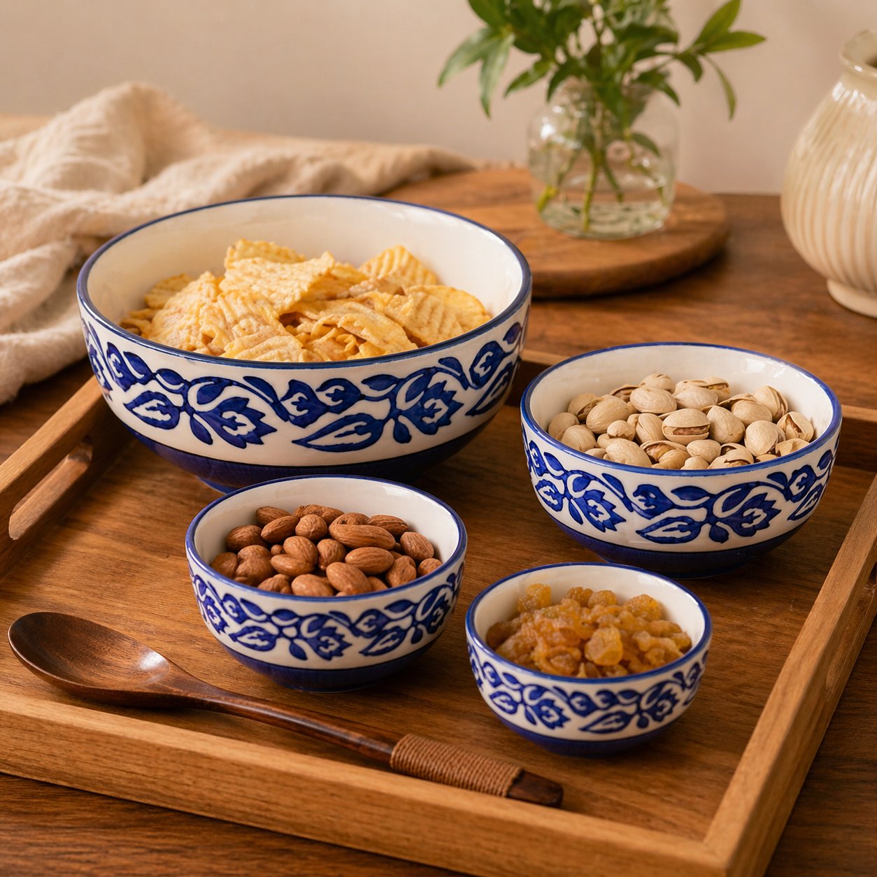 Kunhar Ceramic Mixing Bowl Set – 4 Pieces (1500ml, 800ml, 600ml, 400ml), Blue Vine – Durable, Microwave & Dishwasher Safe – Ideal for Mixing, Serving & Storage - Image 3