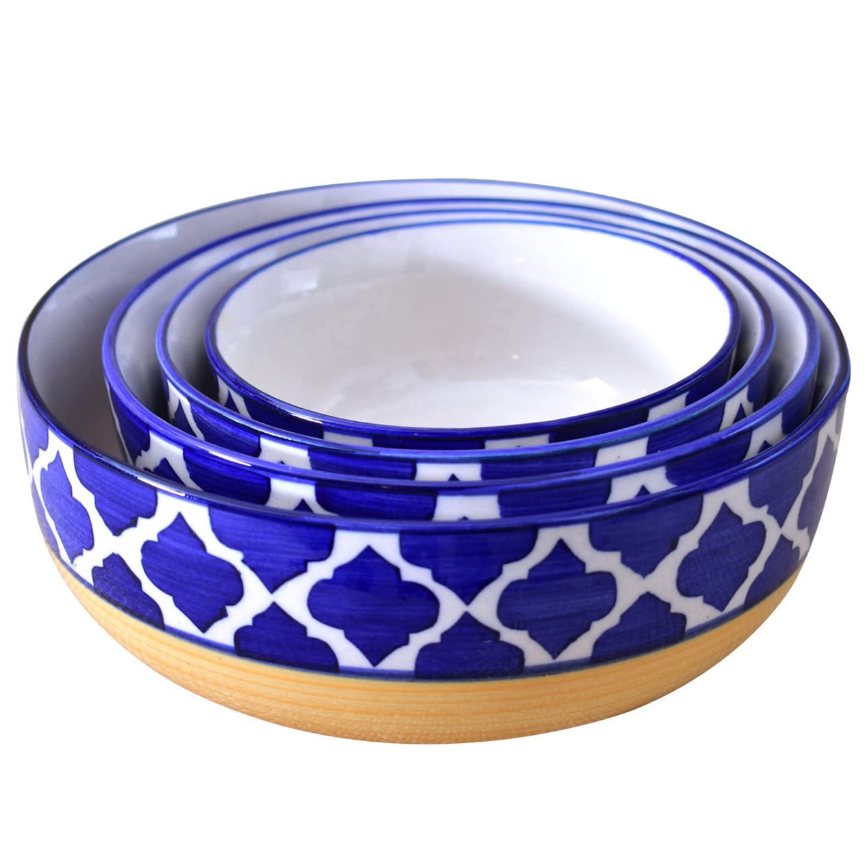 Kunhar Ceramic Mixing Bowl Set 4 Pieces Yellow Blue – 1500ML 800ML 600ML 400ML Microwave Dishwasher Safe for Mixing Serving Storage