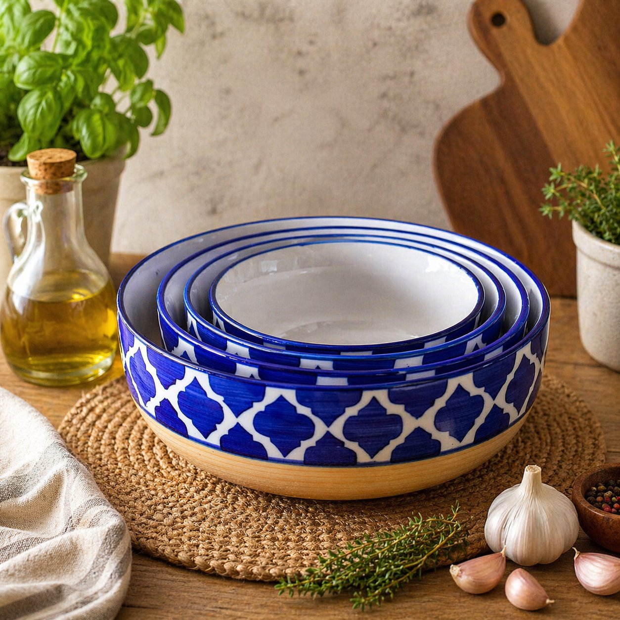Kunhar Ceramic Mixing Bowl Set 4 Pieces Yellow Blue – 1500ML 800ML 600ML 400ML Microwave Dishwasher Safe for Mixing Serving Storage