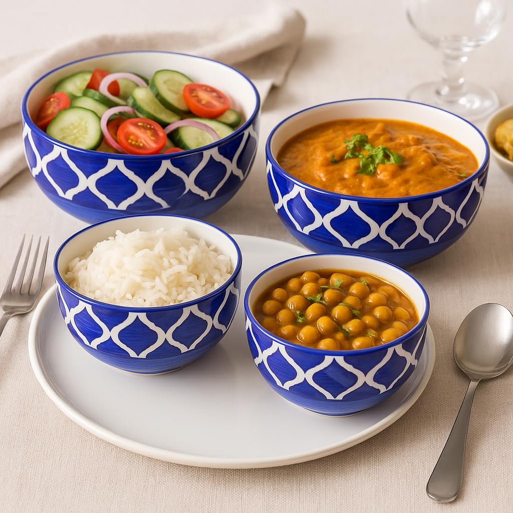 Kunhar Ceramic Mixing Bowl Set – 4 Pieces (1500ml, 800ml, 600ml, 400ml), Blue Umrao – Durable, Microwave & Dishwasher Safe – Ideal for Mixing, Serving & Storage - Image 2