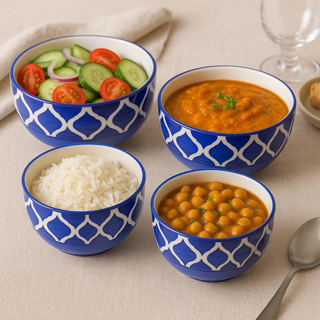 Kunhar Ceramic Mixing Bowl Set – 4 Pieces (1500ml, 800ml, 600ml, 400ml), Blue Umrao – Durable, Microwave & Dishwasher Safe – Ideal for Mixing, Serving & Storage - Image 3