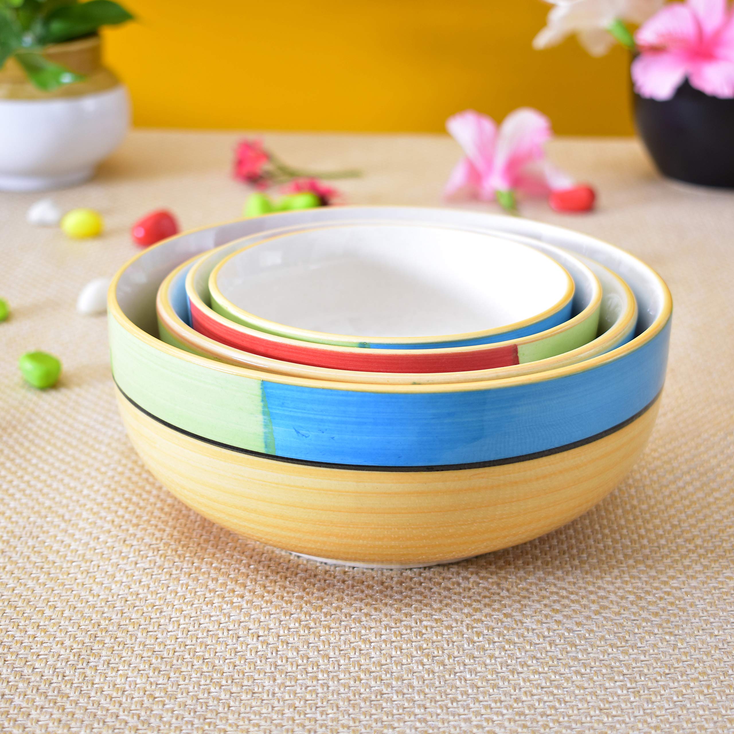 Kunhar Ceramic Mixing Bowl Set – 4 Pieces (1500ml, 800ml, 600ml, 400ml), Yellow – Durable, Microwave & Dishwasher Safe – Ideal for Mixing, Serving & Storage - Image 3