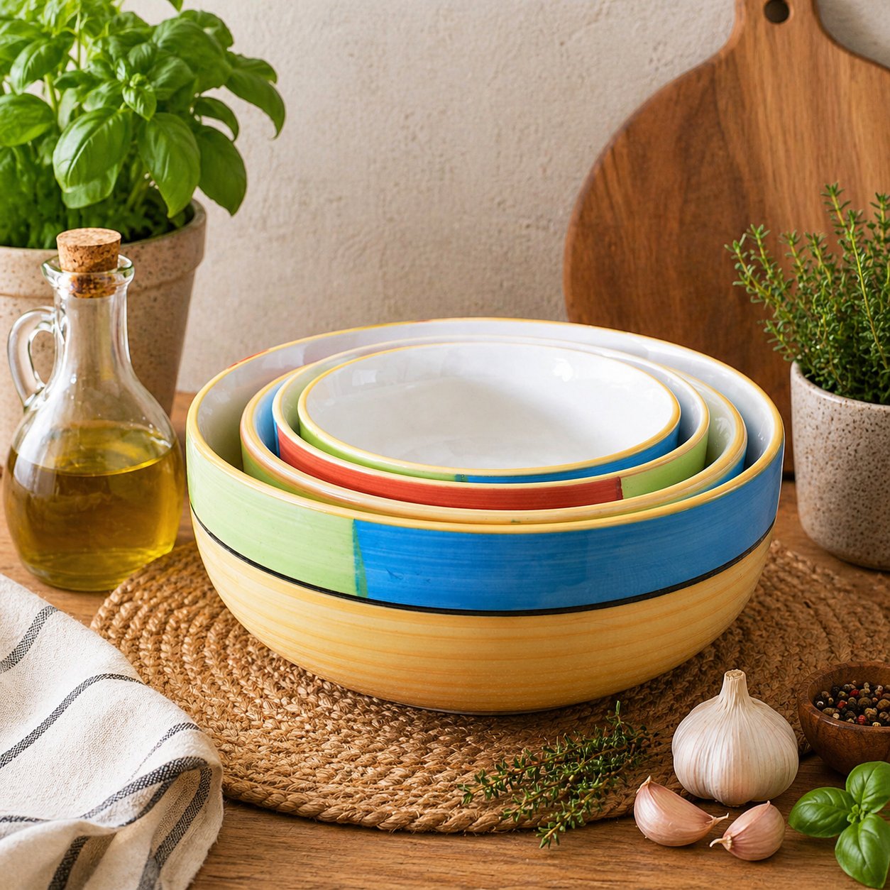 Kunhar Ceramic Mixing Bowl Set – 4 Pieces (1500ml, 800ml, 600ml, 400ml), Yellow – Durable, Microwave & Dishwasher Safe – Ideal for Mixing, Serving & Storage