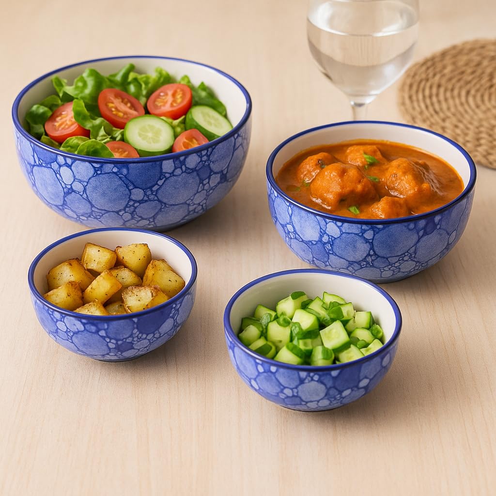 Kunhar Ceramic Mixing Bowl Set – 4 Pieces (1000ml, 750ml, 500ml, 300ml), Blue Luster – Durable, Microwave & Dishwasher Safe – Ideal for Mixing, Serving & Storage - Image 2