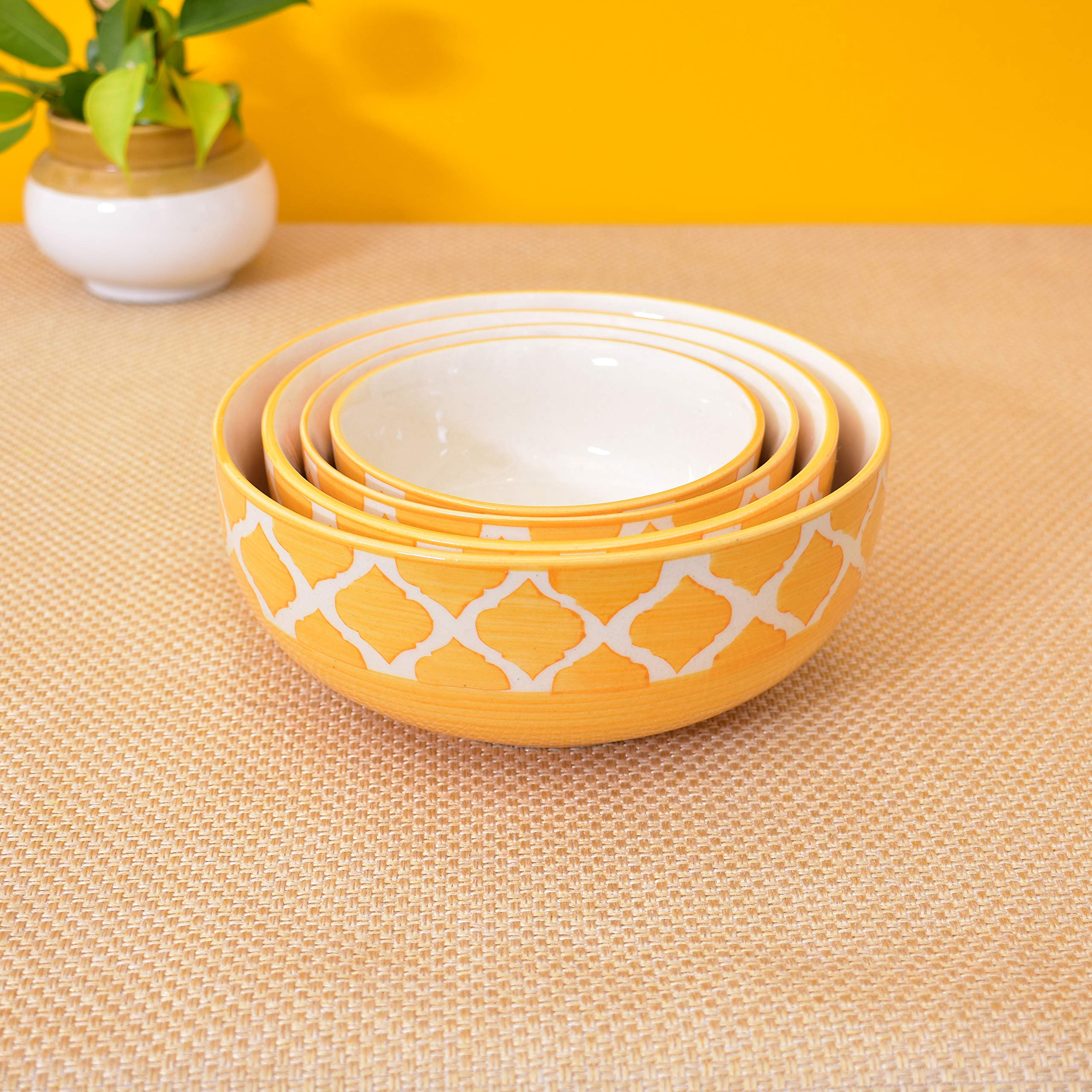 Kunhar Ceramic Mixing Bowl Set – 4 Pieces (1500ml, 800ml, 600ml, 400ml), Yellow – Durable, Microwave & Dishwasher Safe – Ideal for Mixing, Serving & Storage - Image 3