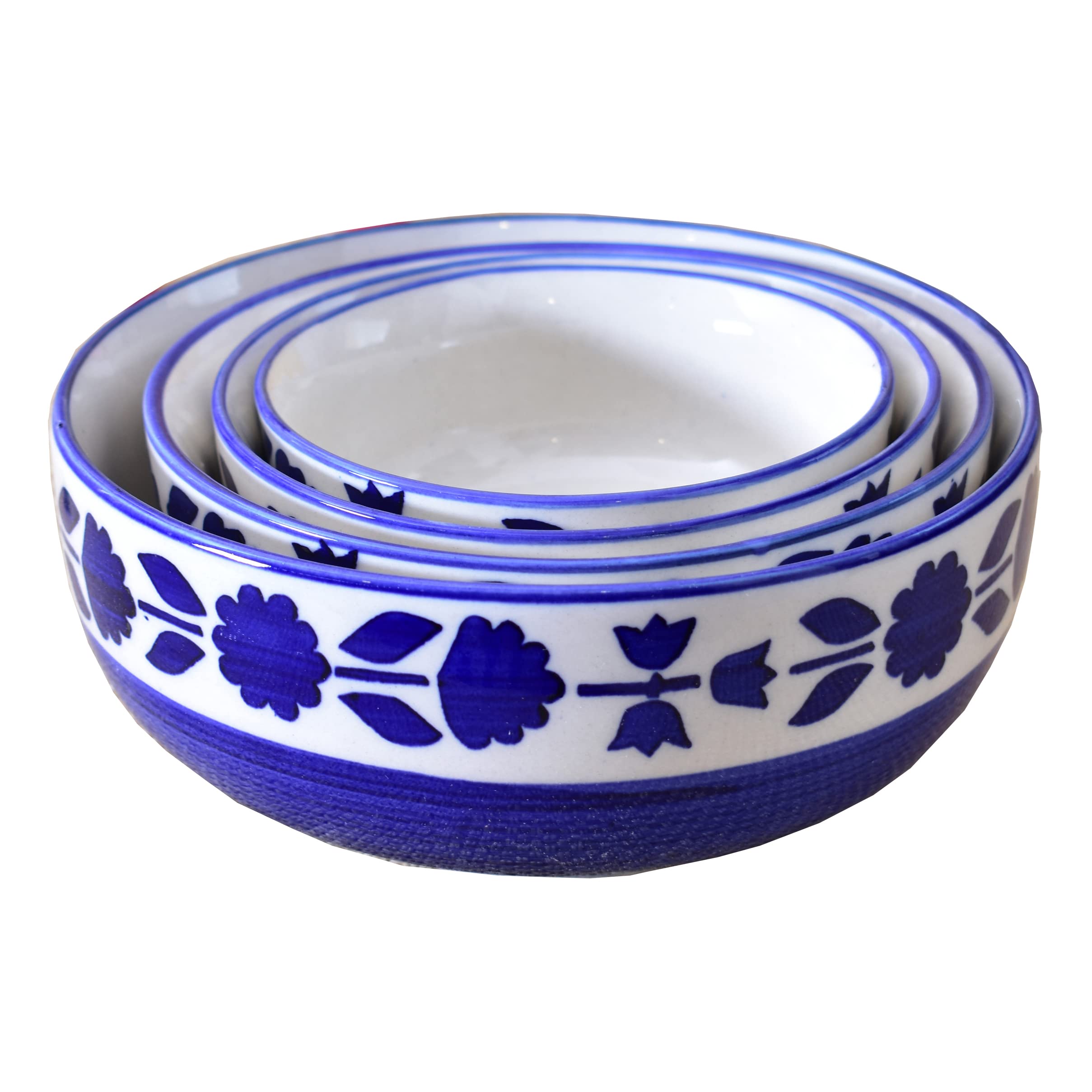 Kunhar Ceramic Mixing Bowl Set 4 Pieces 1500ml 800ml 600ml 400ml Blue Flower Durable Microwave Safe Dishwasher Safe Mixing Serving Storage - Image 4