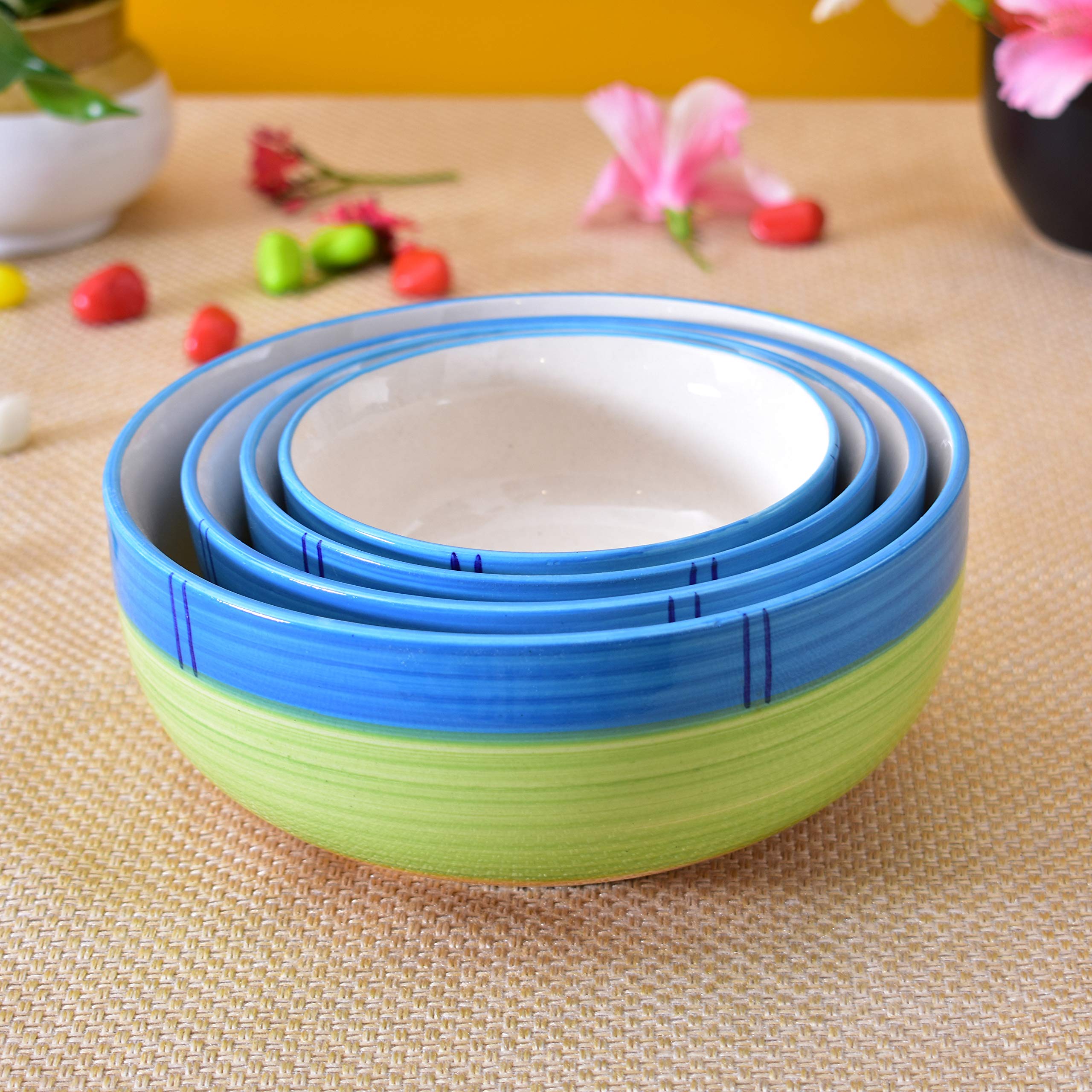 Kunhar Ceramic Mixing Bowl Set – 4 Pieces (1500ml, 800ml, 600ml, 400ml), Green – Durable, Microwave & Dishwasher Safe – Ideal for Mixing, Serving & Storage - Image 6