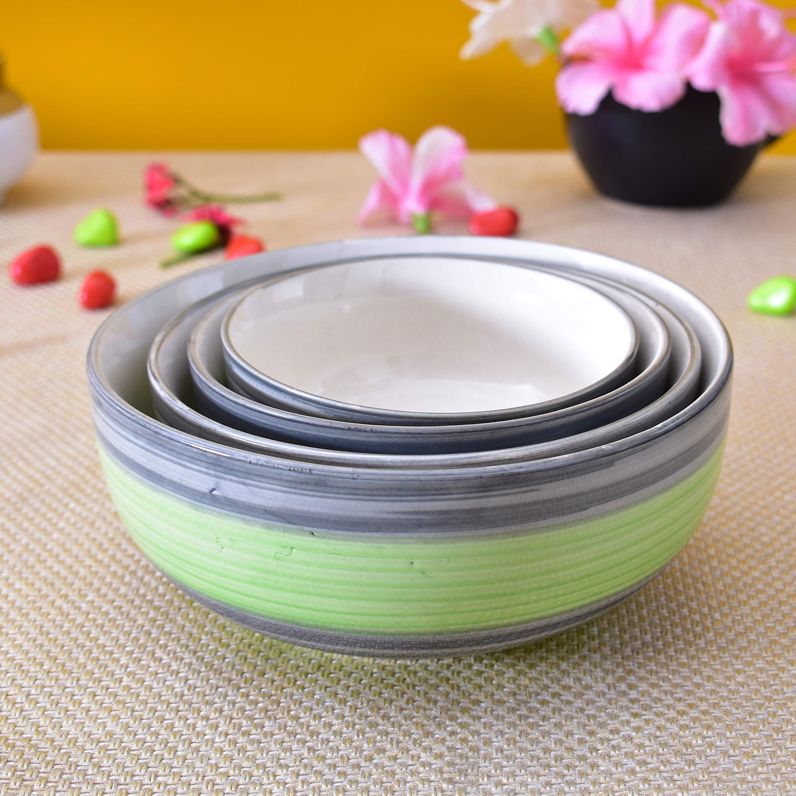 Kunhar Ceramic Mixing Bowl Set – 4 Pieces (1000ml, 750ml, 500ml, 300ml), Green Gray – Durable, Microwave & Dishwasher Safe – Ideal for Mixing, Serving & Storage - Image 6