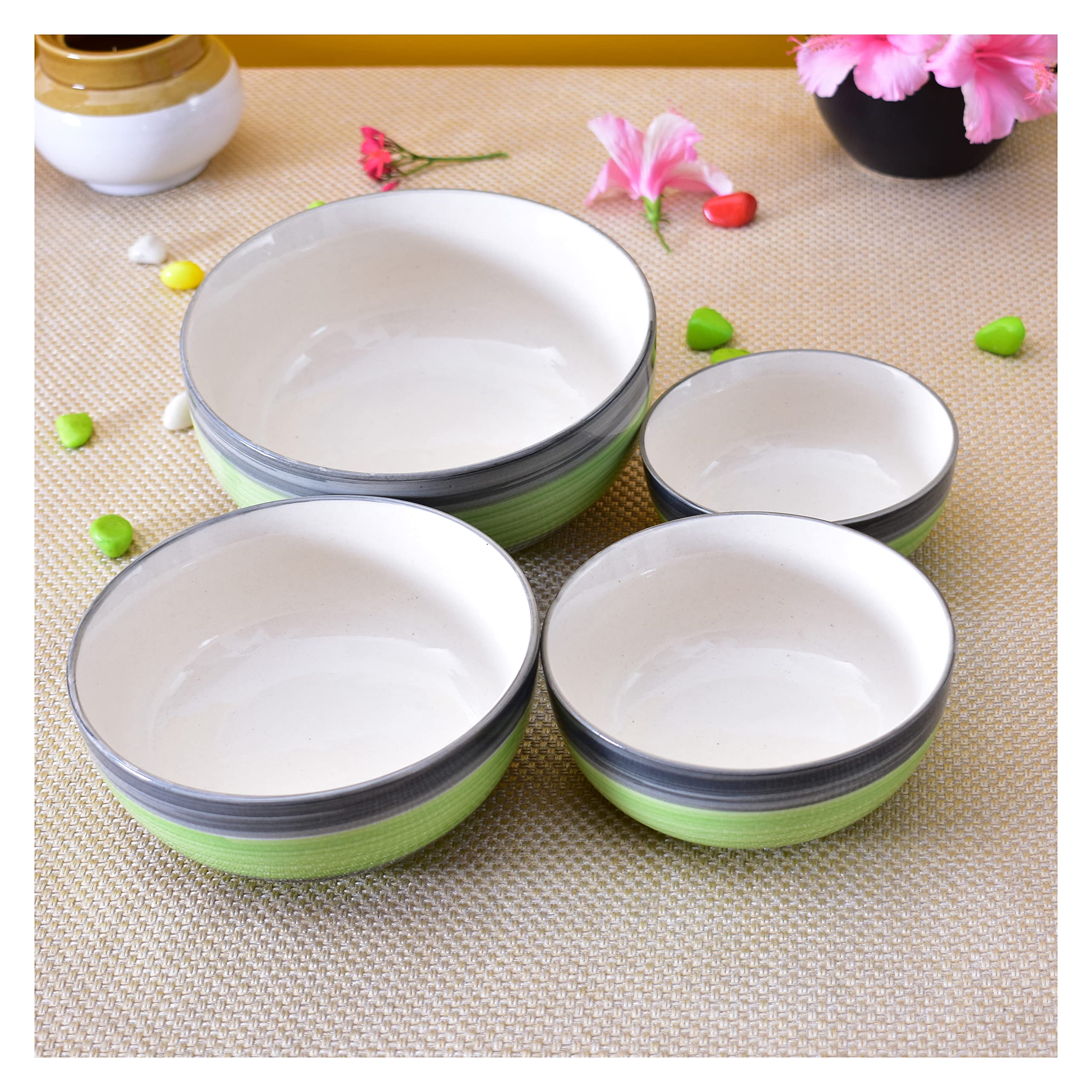Kunhar Ceramic Mixing Bowl Set – 4 Pieces (1000ml, 750ml, 500ml, 300ml), Green Gray – Durable, Microwave & Dishwasher Safe – Ideal for Mixing, Serving & Storage - Image 7