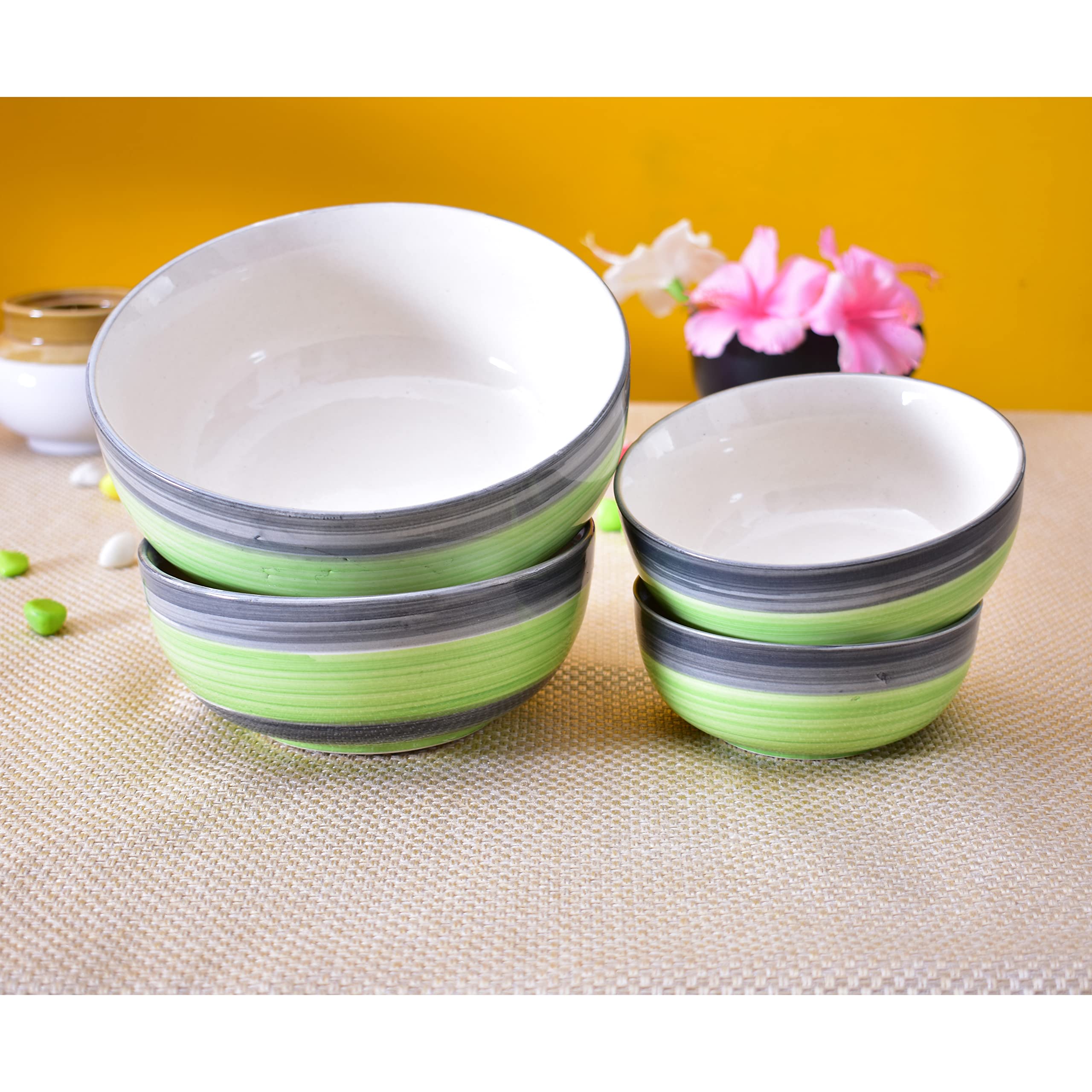 Kunhar Ceramic Mixing Bowl Set – 4 Pieces (1000ml, 750ml, 500ml, 300ml), Green Gray – Durable, Microwave & Dishwasher Safe – Ideal for Mixing, Serving & Storage - Image 8