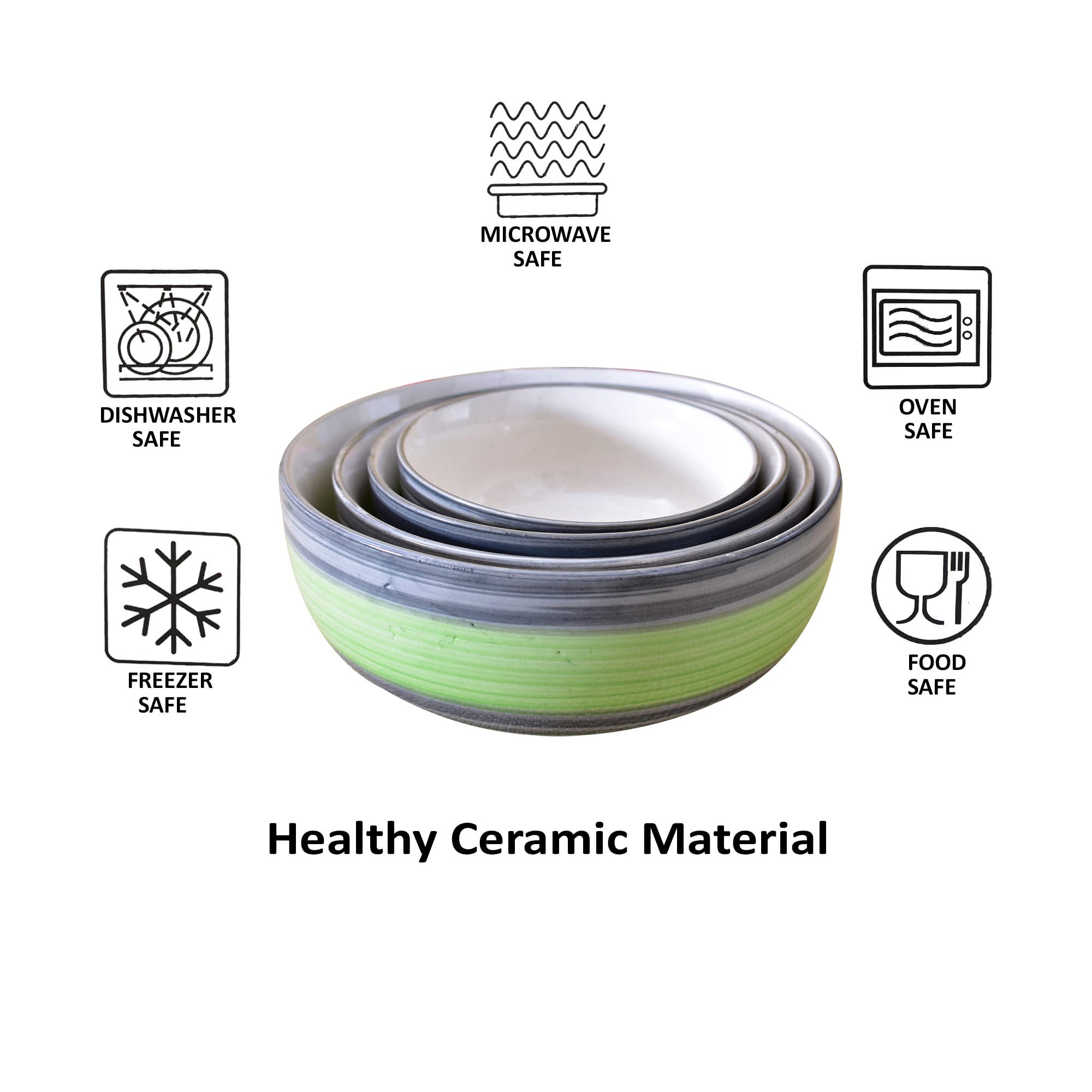 Kunhar Ceramic Mixing Bowl Set – 4 Pieces (1000ml, 750ml, 500ml, 300ml), Green Gray – Durable, Microwave & Dishwasher Safe – Ideal for Mixing, Serving & Storage - Image 10