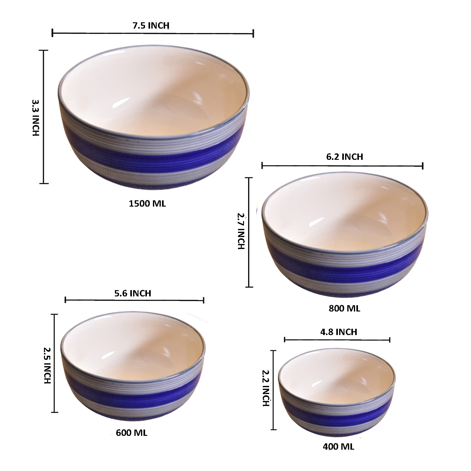 Kunhar Ceramic Mixing Bowl Set – 4 Pieces (1500ml, 800ml, 600ml, 400ml), Monsoon – Durable, Microwave & Dishwasher Safe – Ideal for Mixing, Serving & Storage - Image 10