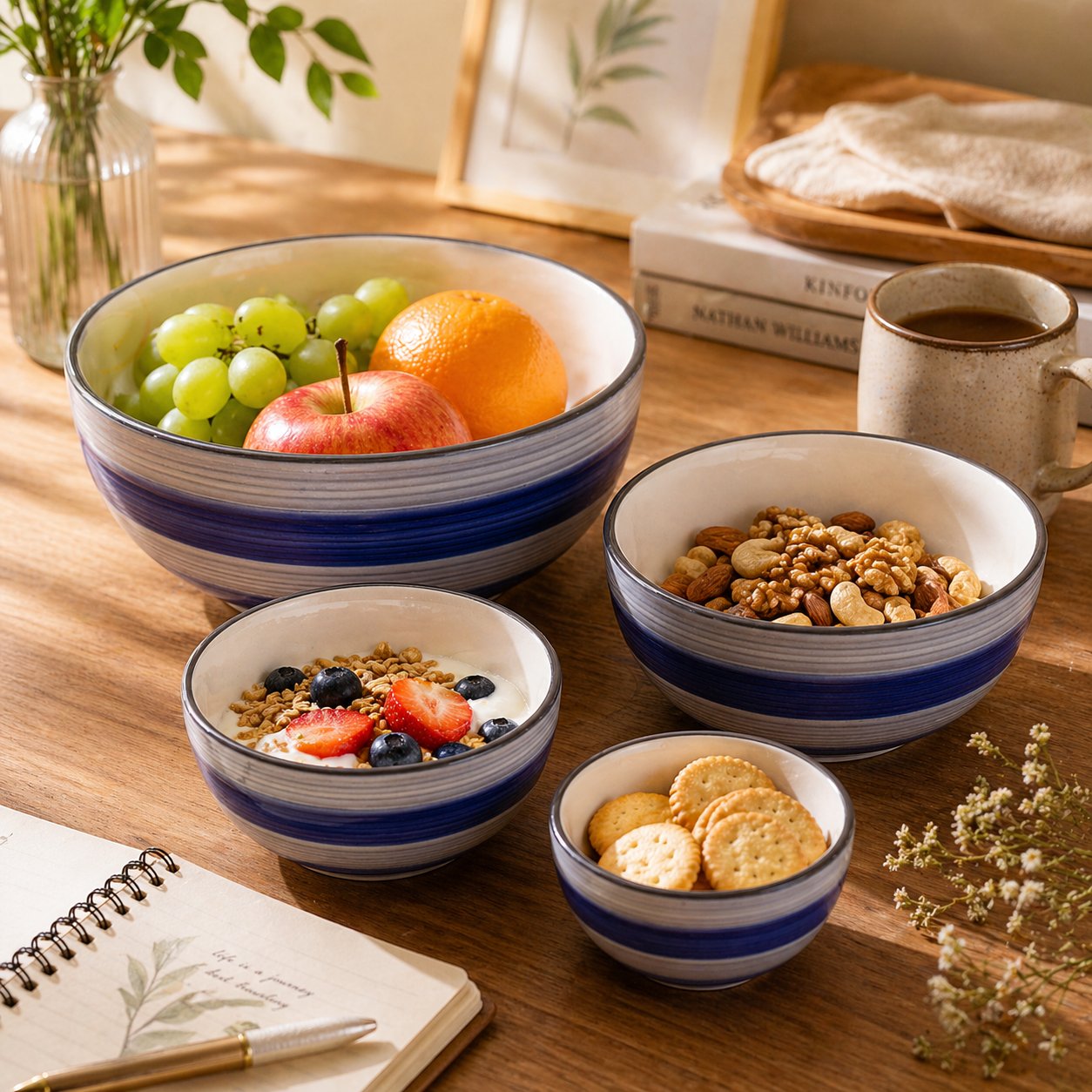 Kunhar Ceramic Mixing Bowl Set – 4 Pieces (1500ml, 800ml, 600ml, 400ml), Monsoon – Durable, Microwave & Dishwasher Safe – Ideal for Mixing, Serving & Storage - Image 3