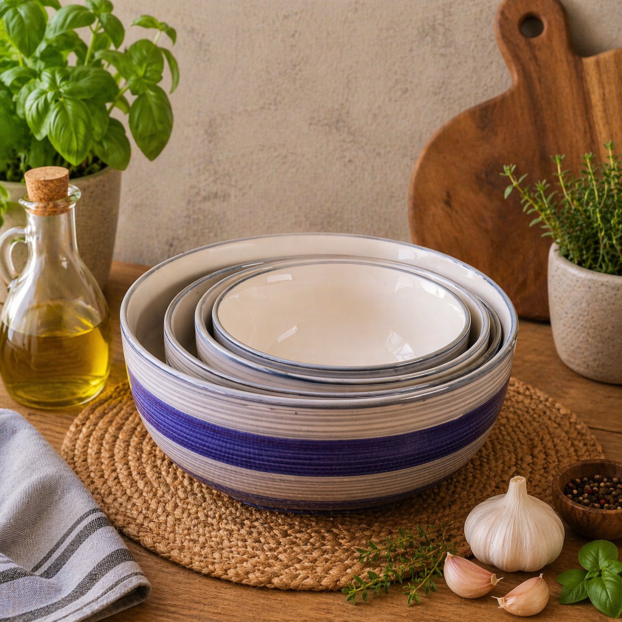 Kunhar Ceramic Mixing Bowl Set – 4 Pieces (1500ml, 800ml, 600ml, 400ml), Monsoon – Durable, Microwave & Dishwasher Safe – Ideal for Mixing, Serving & Storage