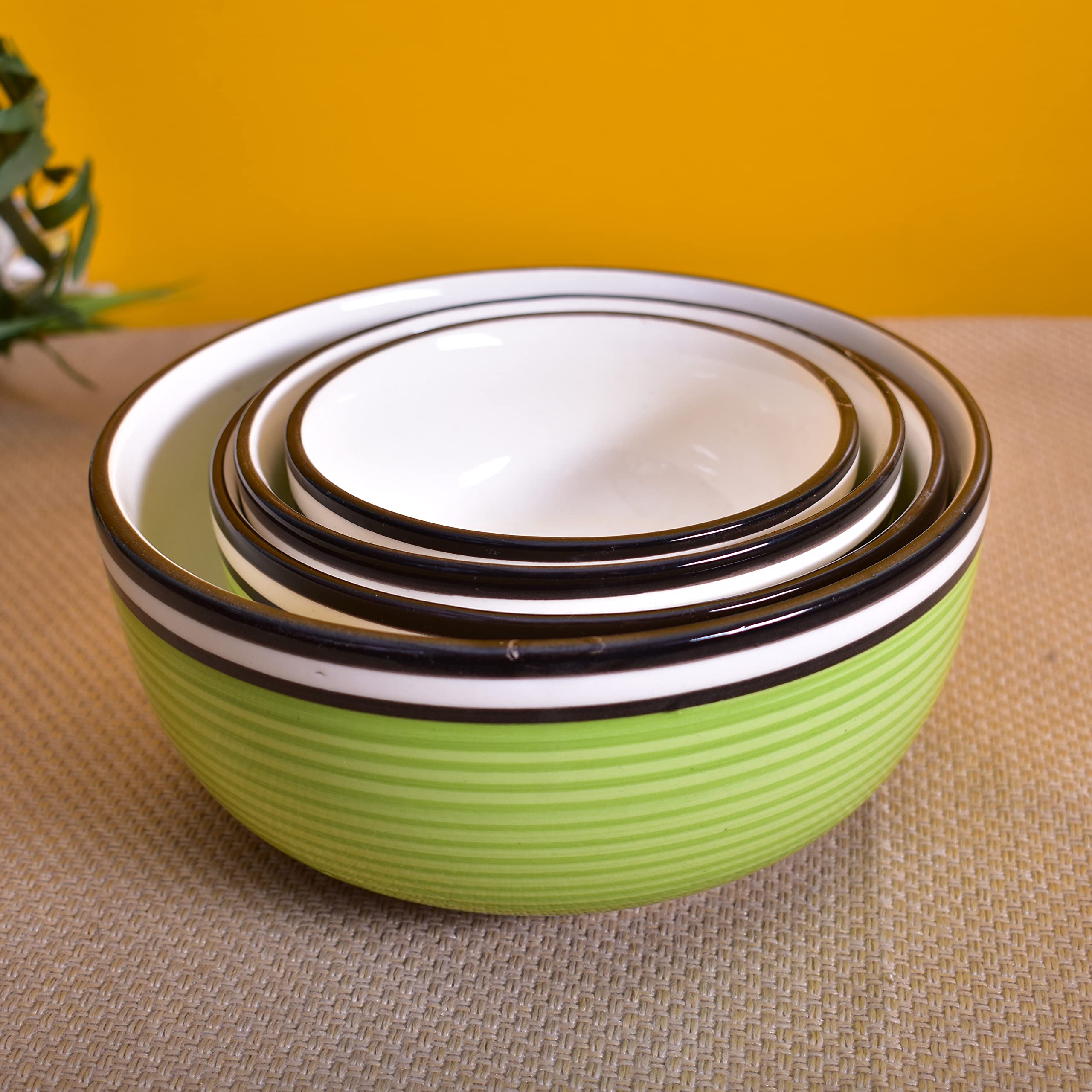 Kunhar Ceramic Mixing Bowls - 1500 Ml, 800 Ml, 600 Ml and 400 Ml, 4 Pieces, Green