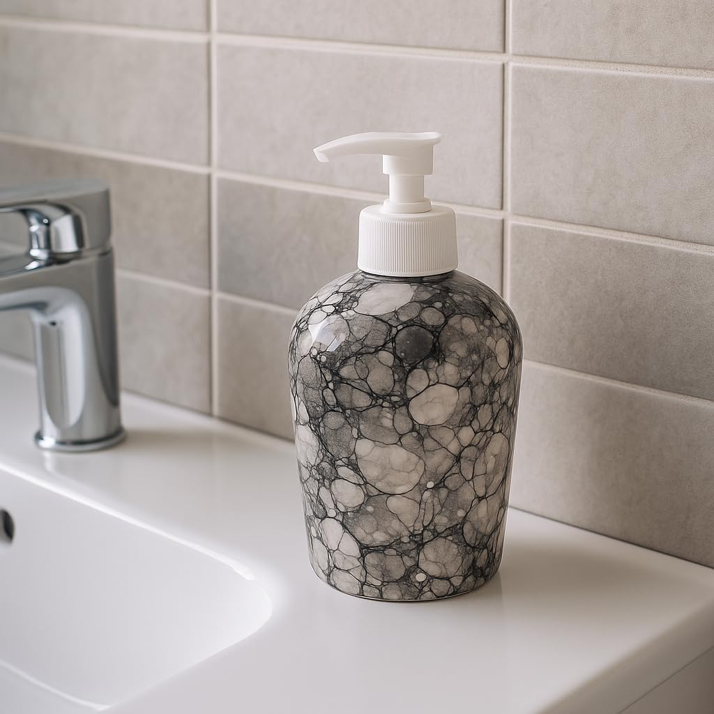 KunhaR Ceramic Liquid Soap Dispenser – Refillable Bathroom & Kitchen Lotion Pump | Stylish Countertop Dispenser for Soap, Shampoo, Gel Dispenser, Black Luster - Image 3