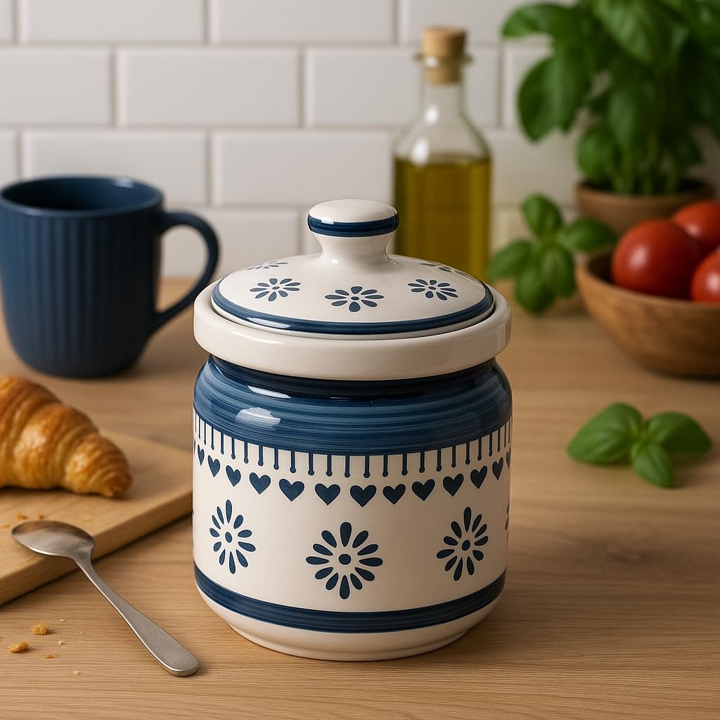 Kunhar Ceramic Jars (1000 ML) – Handcrafted Multipurpose Barni with Lid for Pickle, Chutney, Spices, Salt, Sugar – Kitchen Storage Containers, Blue Cream - Image 4