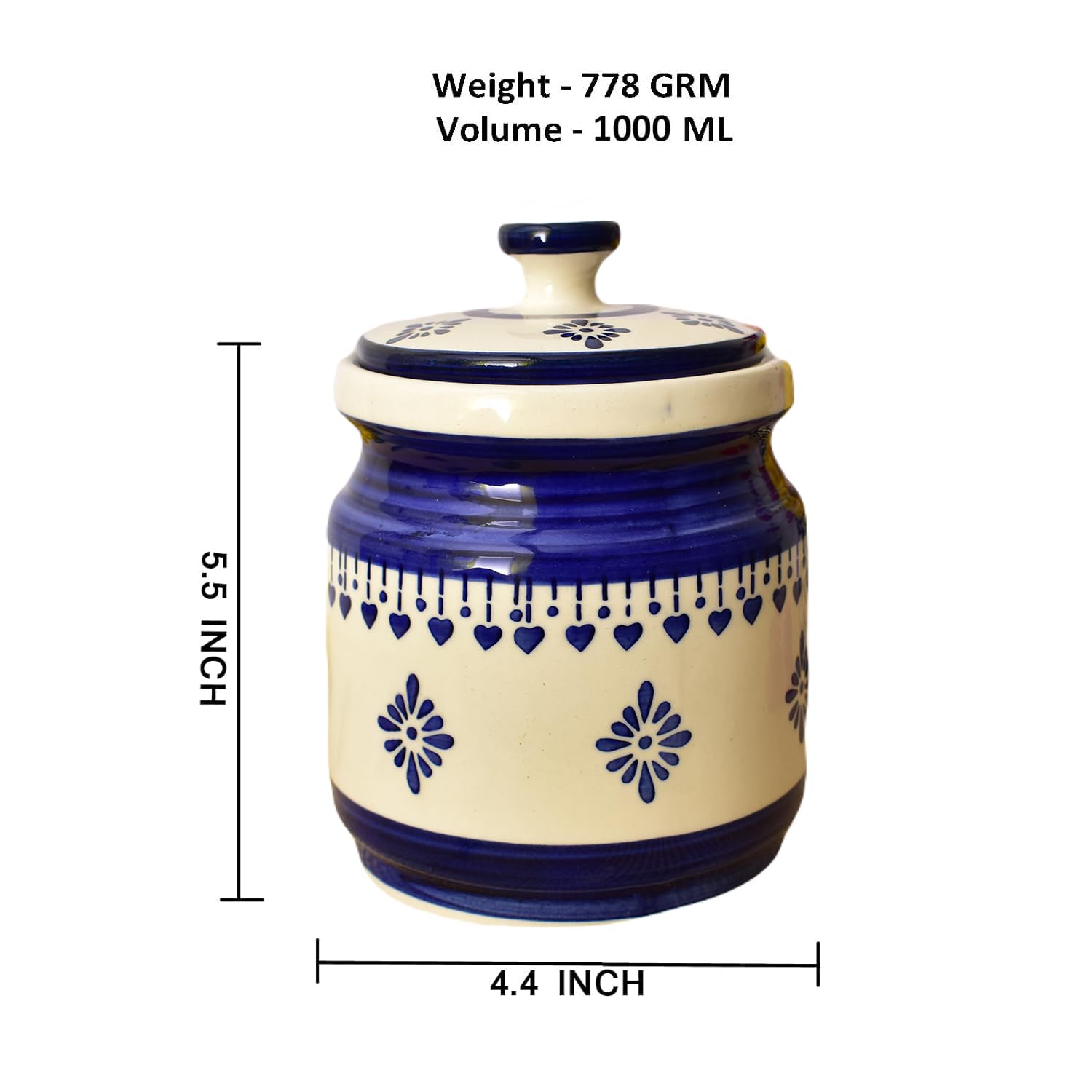 Kunhar Ceramic Jars (1000 ML) – Handcrafted Multipurpose Barni with Lid for Pickle, Chutney, Spices, Salt, Sugar – Kitchen Storage Containers, Blue Cream - Image 5