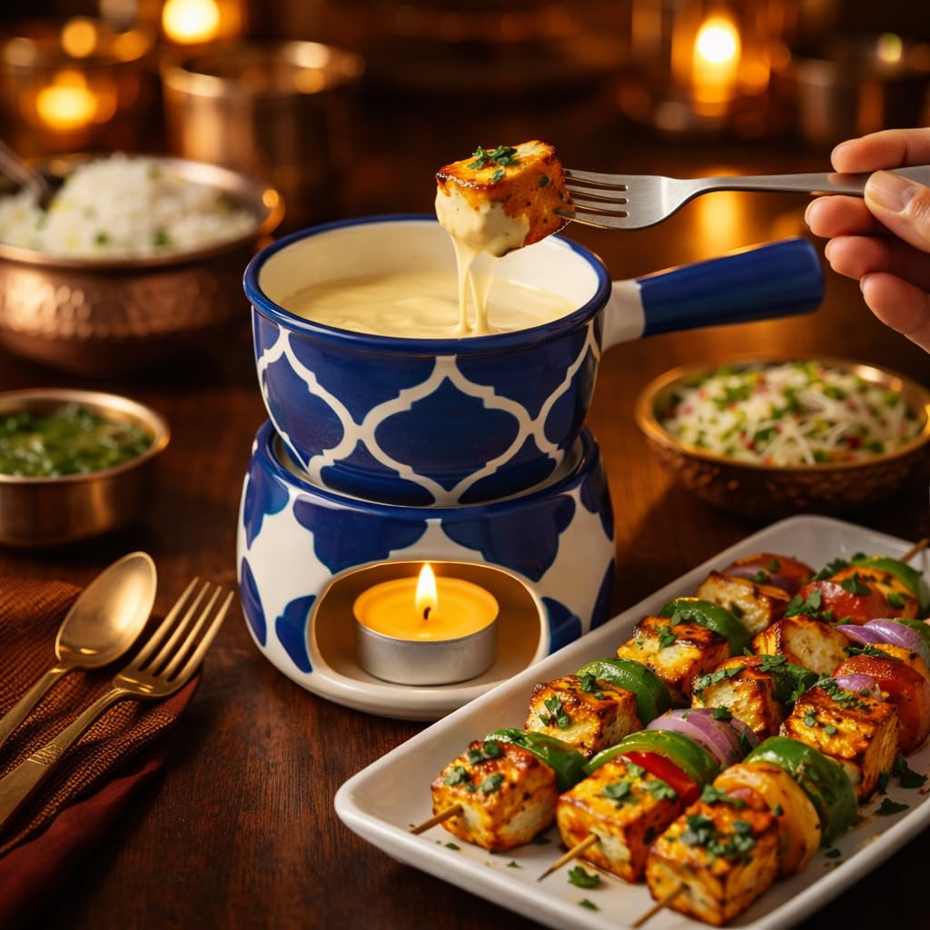 KunhaR Ceramic Fondue Set with 2 Tea Light Candle, 450 ML Capacity, (Blue) - Image 3