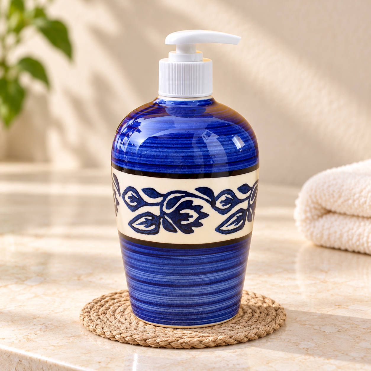 Kunhar Ceramic Liquid Soap Dispenser, 450 Ml, Blue