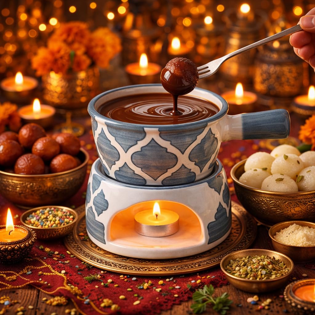 KunhaR Ceramic Fondue Set with 2 Tea Light Candle, 450 ML Capacity, (Grey) - Image 2