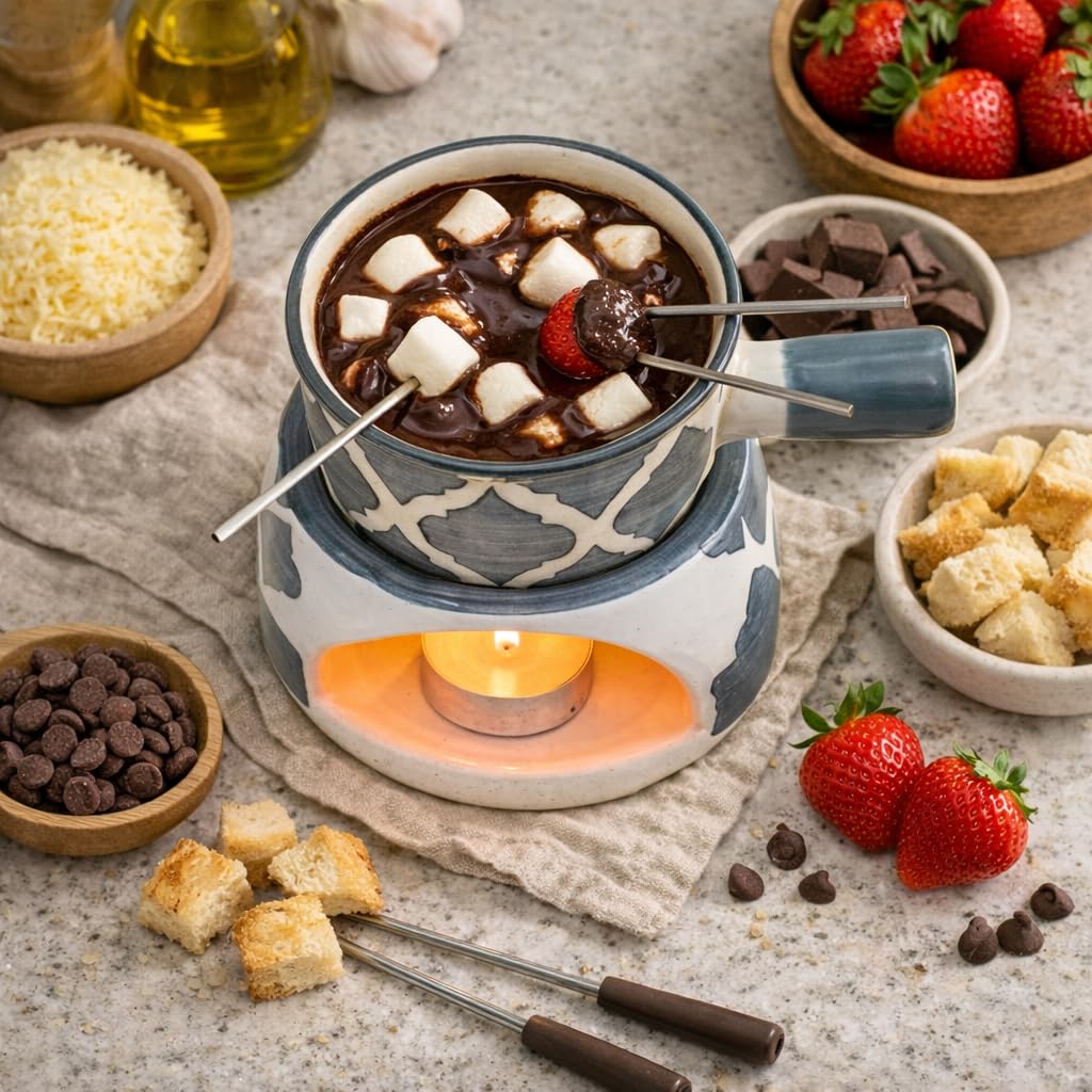 KunhaR Ceramic Fondue Set with 2 Tea Light Candle, 450 ML Capacity, (Grey) - Image 4