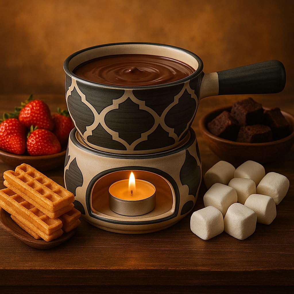 KunhaR Ceramic Fondue Set with 2 Tea Light Candle, 450 ML Capacity, (Grey) - Image 5