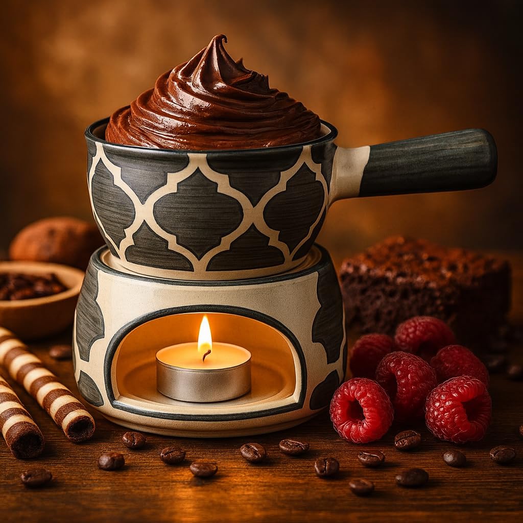 KunhaR Ceramic Fondue Set with 2 Tea Light Candle, 450 ML Capacity, (Grey) - Image 6