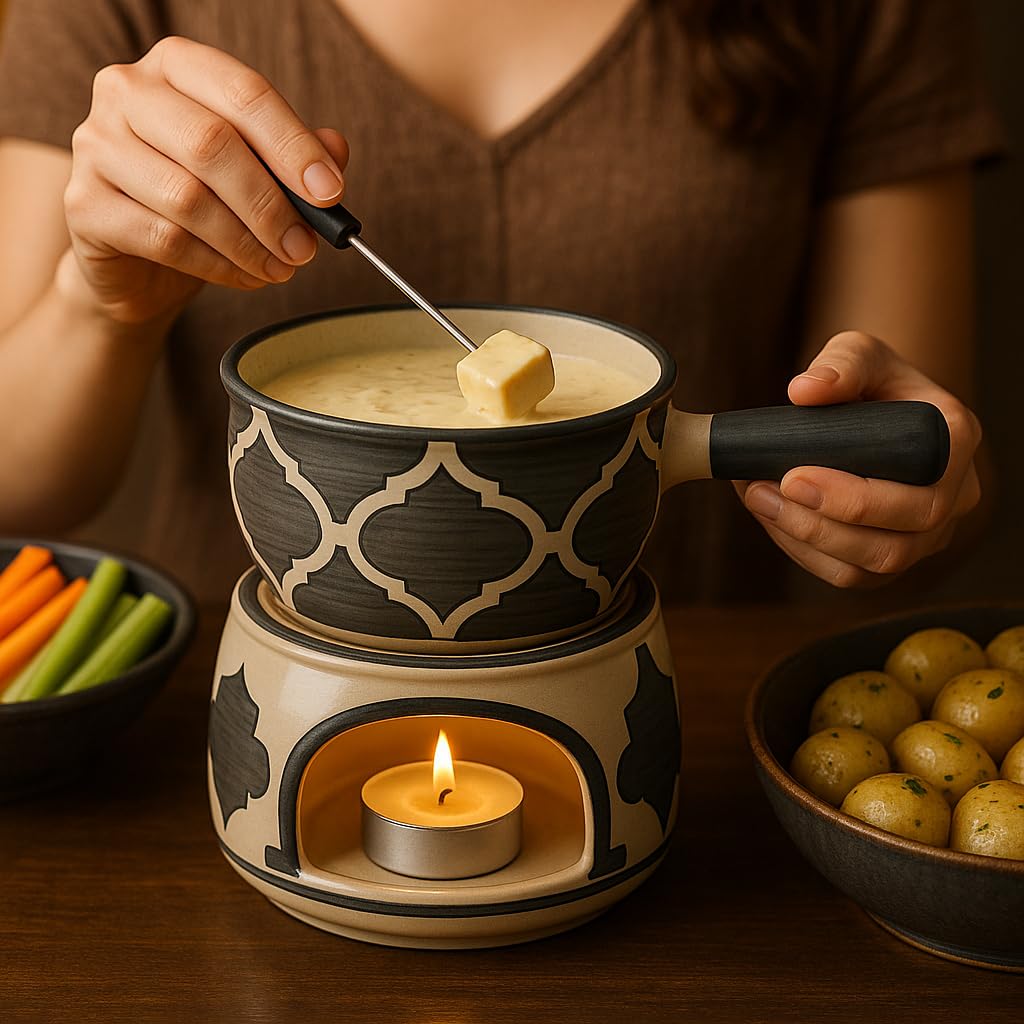 KunhaR Ceramic Fondue Set with 2 Tea Light Candle, 450 ML Capacity, (Grey) - Image 7