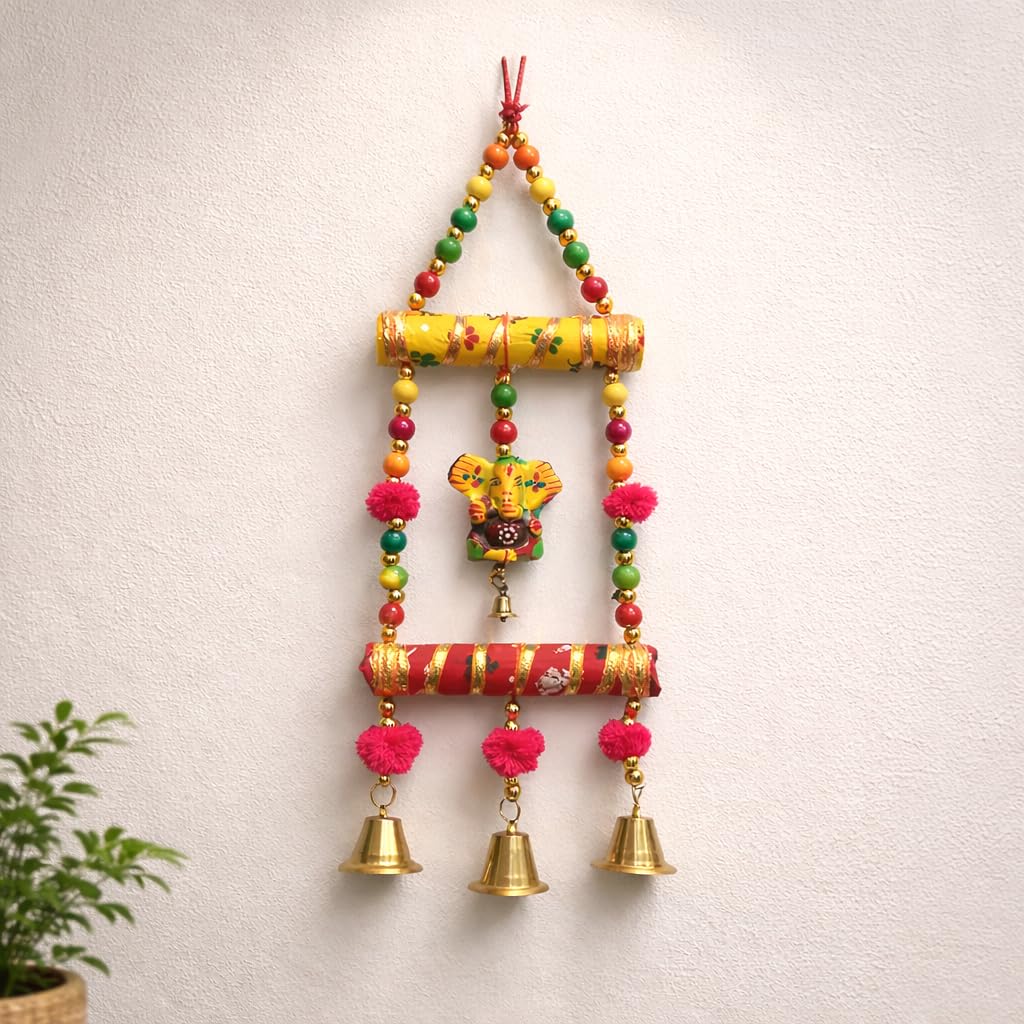 Kunhar Handcrafted Lord Ganesha Wall Hanging, Multicolour with Wooden Beads, Traditional Indian Design, Pack of 2 - Image 2