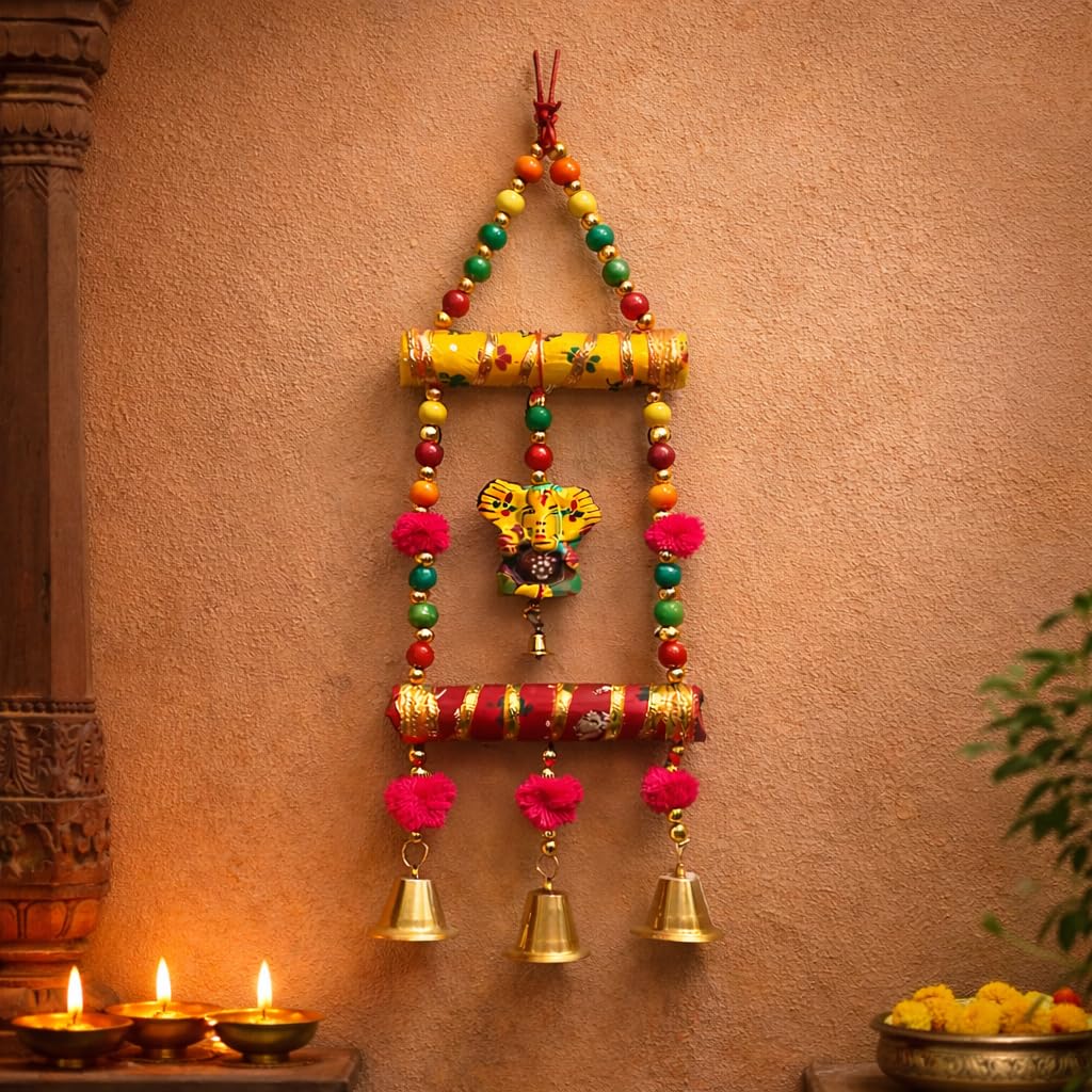 Kunhar Handcrafted Lord Ganesha Wall Hanging, Multicolour with Wooden Beads, Traditional Indian Design, Pack of 2 - Image 4
