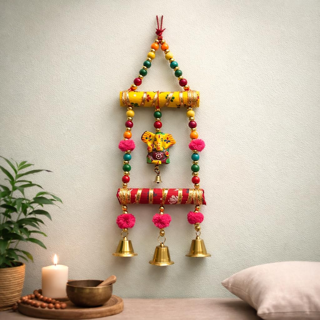 Kunhar Handcrafted Lord Ganesha Wall Hanging, Multicolour with Wooden Beads, Traditional Indian Design, Pack of 2 - Image 5