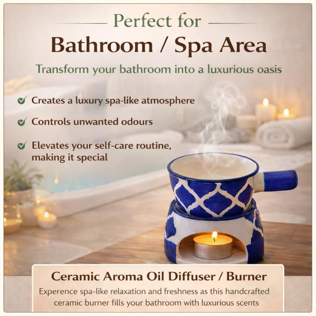 KunhaR Ceramic Aroma Diffuser and Oil Burner, Multi-Purpose Fondue for Essential Oils, Camphor and Wax Melts, Home Office Meditation Use (Blue) - Image 3