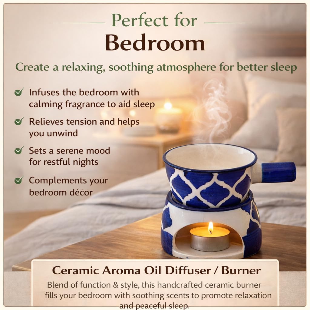 KunhaR Ceramic Aroma Diffuser and Oil Burner, Multi-Purpose Fondue for Essential Oils, Camphor and Wax Melts, Home Office Meditation Use (Blue) - Image 5