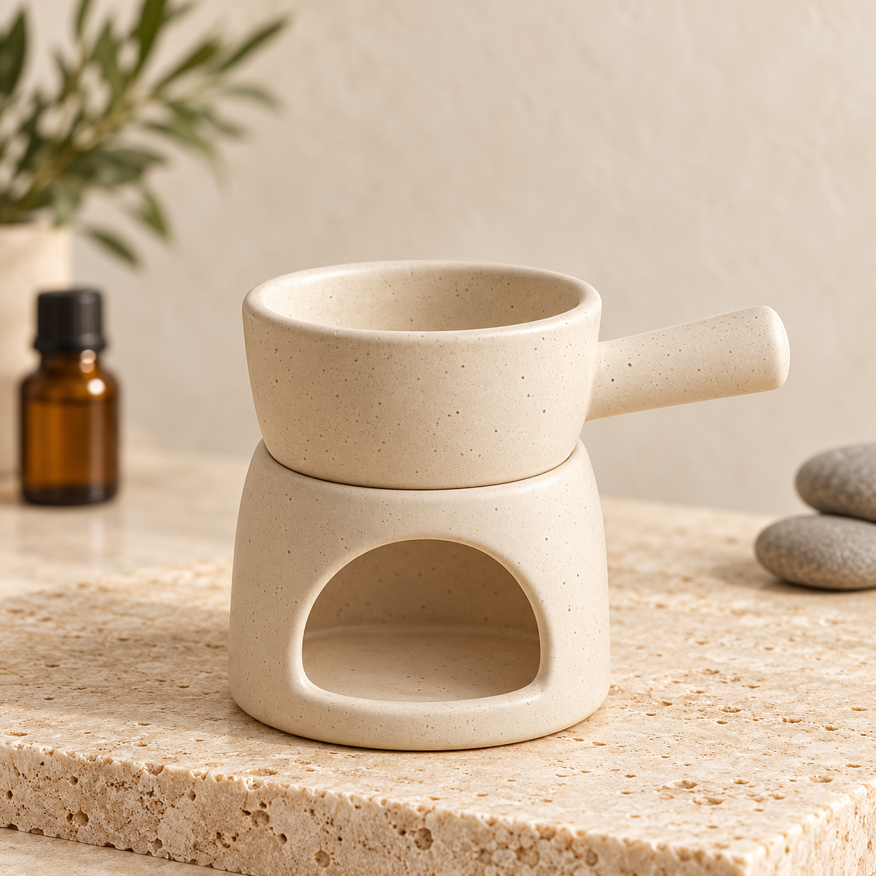 KunhaR Ceramic Aroma Diffuser and Oil Burner, Multi-Purpose Fondue for Essential Oils, Camphor and Wax Melts, Home Office Meditation Use (White)