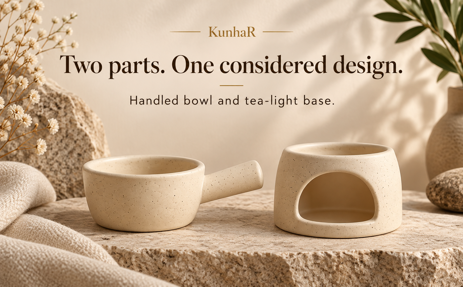 KunhaR Ceramic Aroma Diffuser and Oil Burner, Multi-Purpose Fondue for Essential Oils, Camphor and Wax Melts, Home Office Meditation Use (White) — form