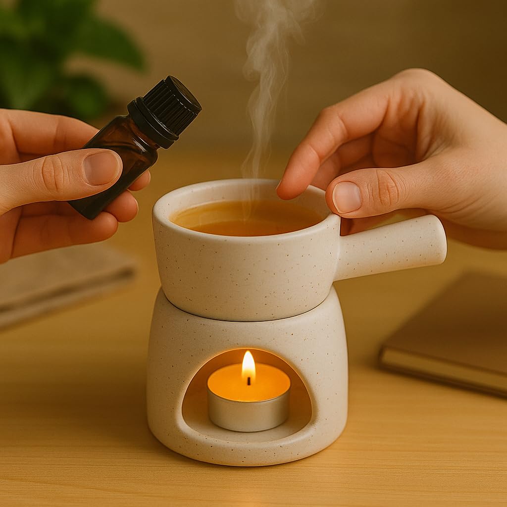 KunhaR Ceramic Aroma Diffuser and Oil Burner, Multi-Purpose Fondue for Essential Oils, Camphor and Wax Melts, Home Office Meditation Use (White) - Image 2