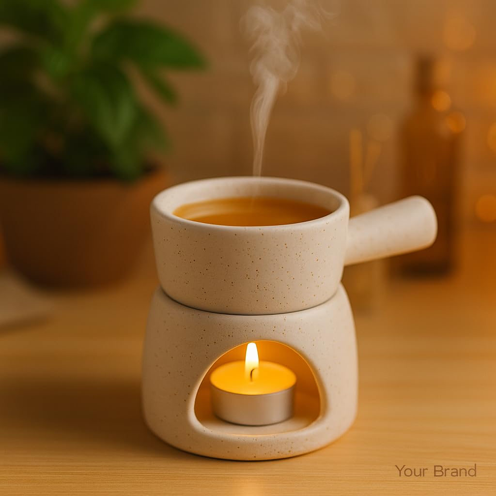 KunhaR Ceramic Aroma Diffuser and Oil Burner, Multi-Purpose Fondue for Essential Oils, Camphor and Wax Melts, Home Office Meditation Use (White) - Image 3