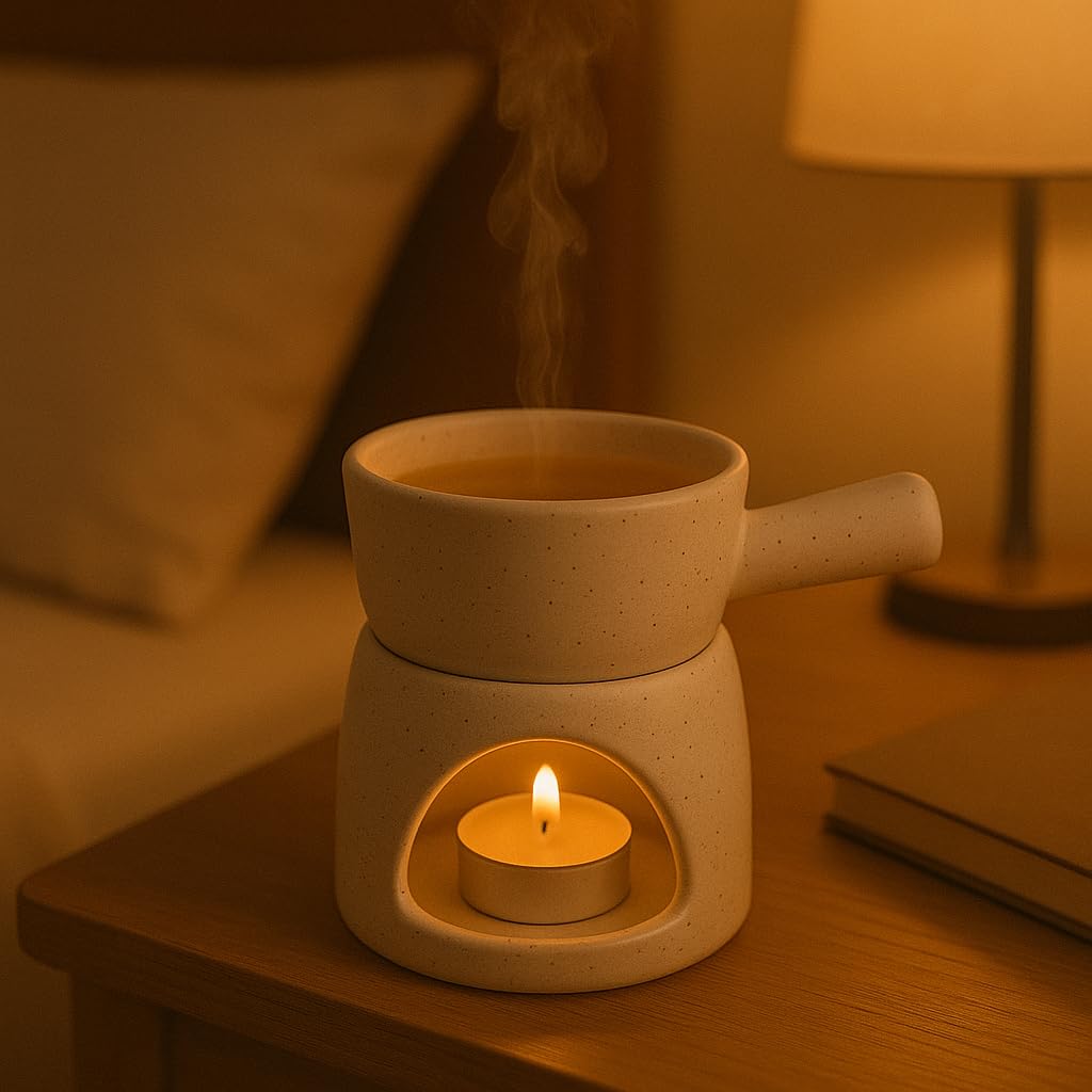 KunhaR Ceramic Aroma Diffuser and Oil Burner, Multi-Purpose Fondue for Essential Oils, Camphor and Wax Melts, Home Office Meditation Use (White) - Image 4