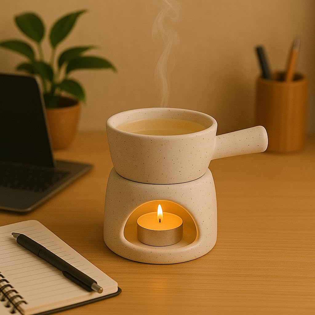 KunhaR Ceramic Aroma Diffuser and Oil Burner, Multi-Purpose Fondue for Essential Oils, Camphor and Wax Melts, Home Office Meditation Use (White) - Image 6