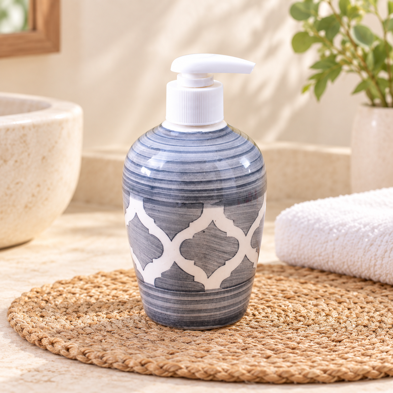 KunhaR Ceramic Liquid Soap Dispenser, 300 Ml, Grey